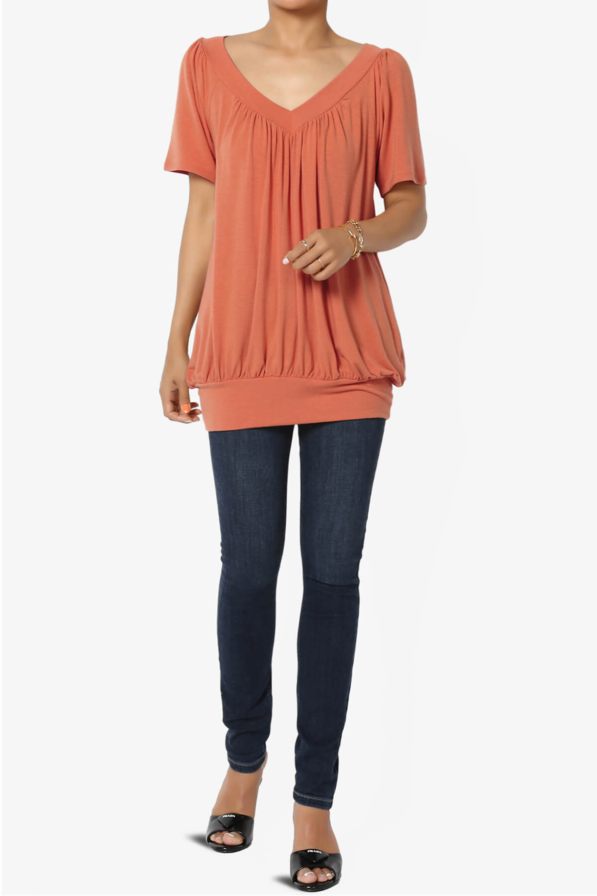 Rezume Shirred V-Neck Blouson Top ASH COPPER_6