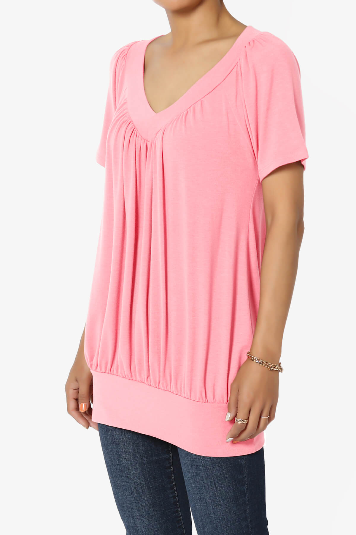 Rezume Shirred V-Neck Blouson Top BRIGHT PINK_3