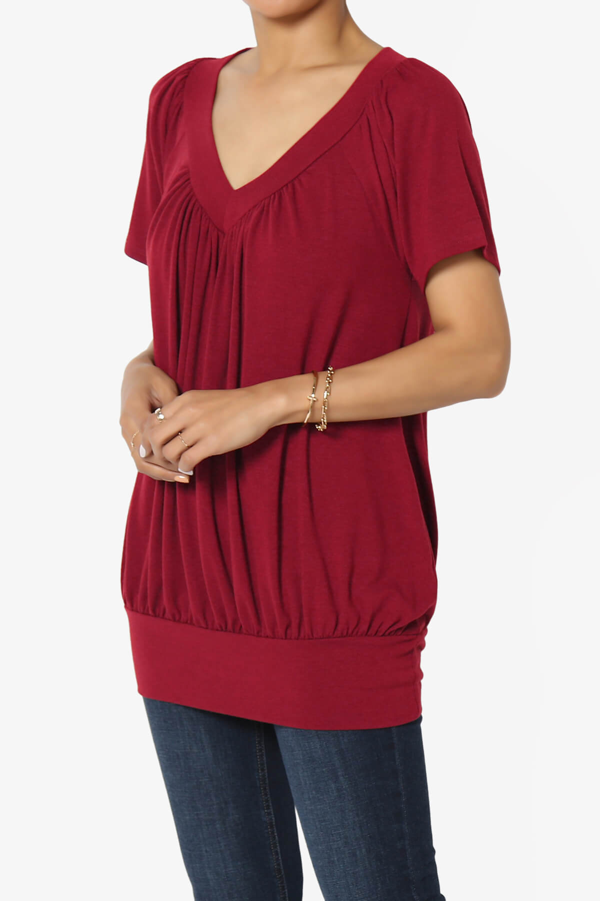 Rezume Shirred V-Neck Blouson Top BURGUNDY_3