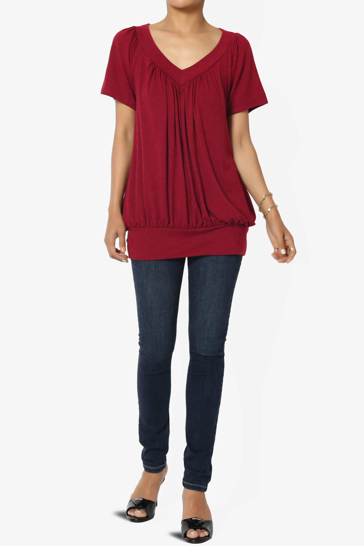 Rezume Shirred V-Neck Blouson Top BURGUNDY_6