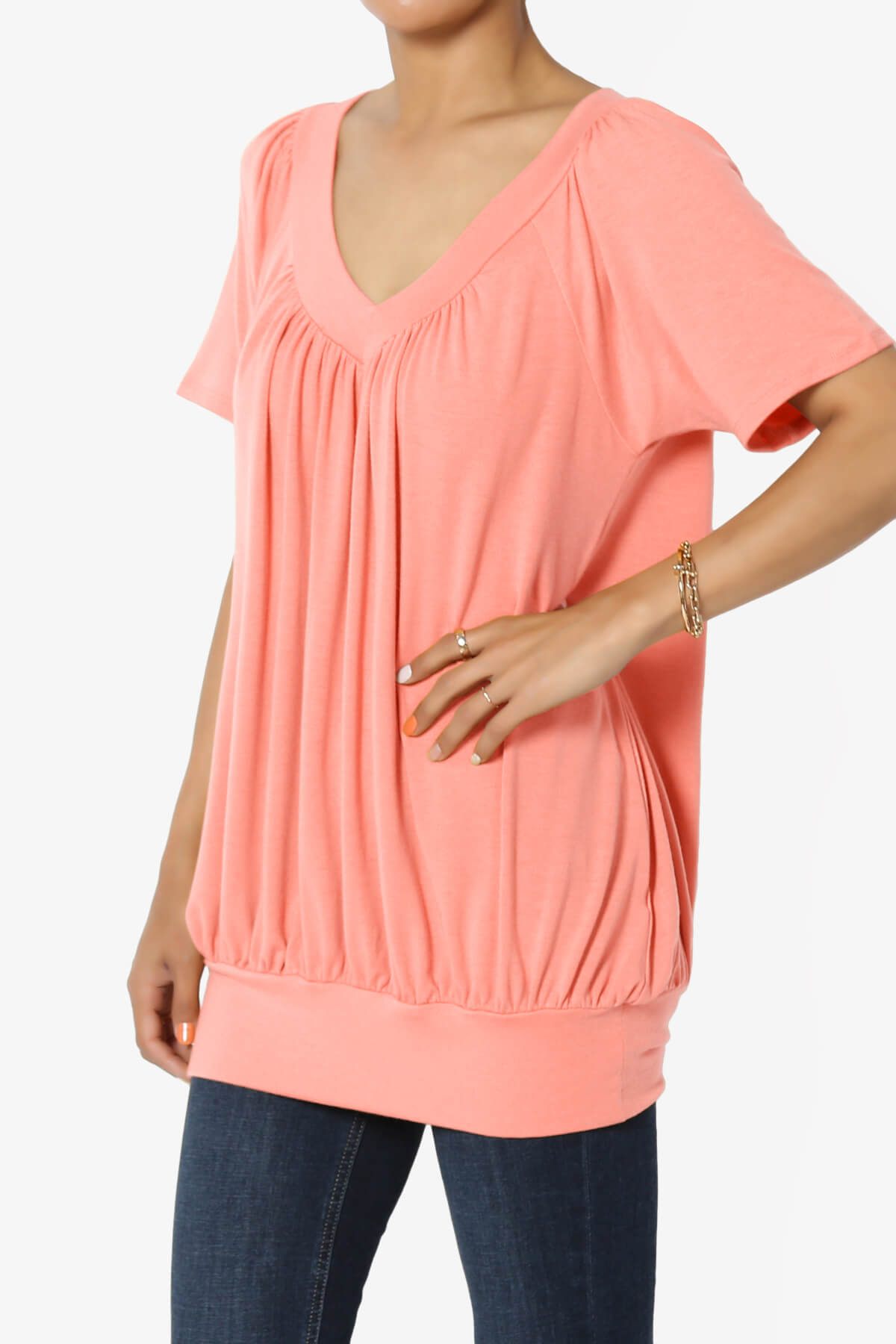 Rezume Shirred V-Neck Blouson Top CORAL_3