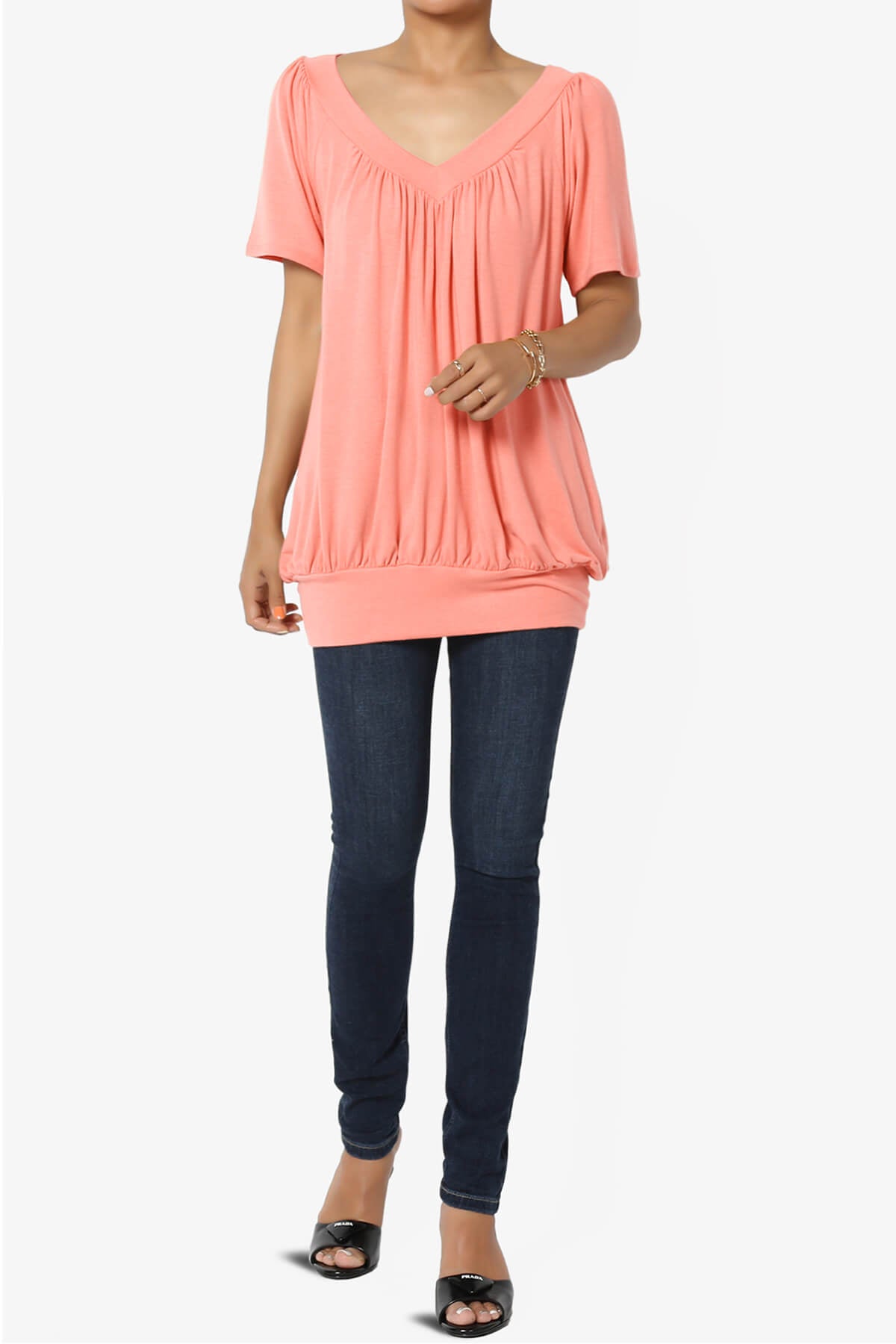 Rezume Shirred V-Neck Blouson Top CORAL_6