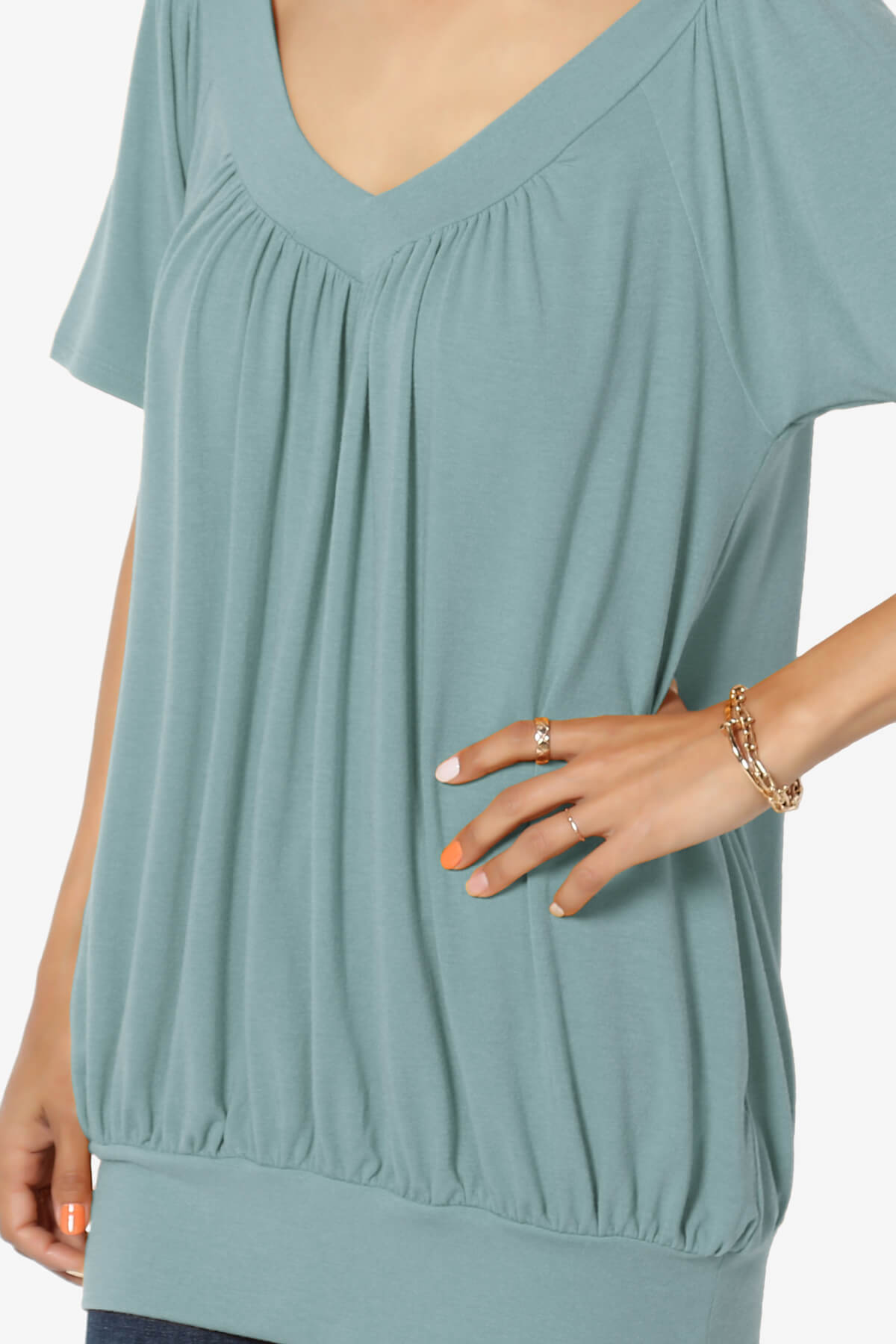 Rezume Shirred V-Neck Blouson Top DUSTY BLUE_5