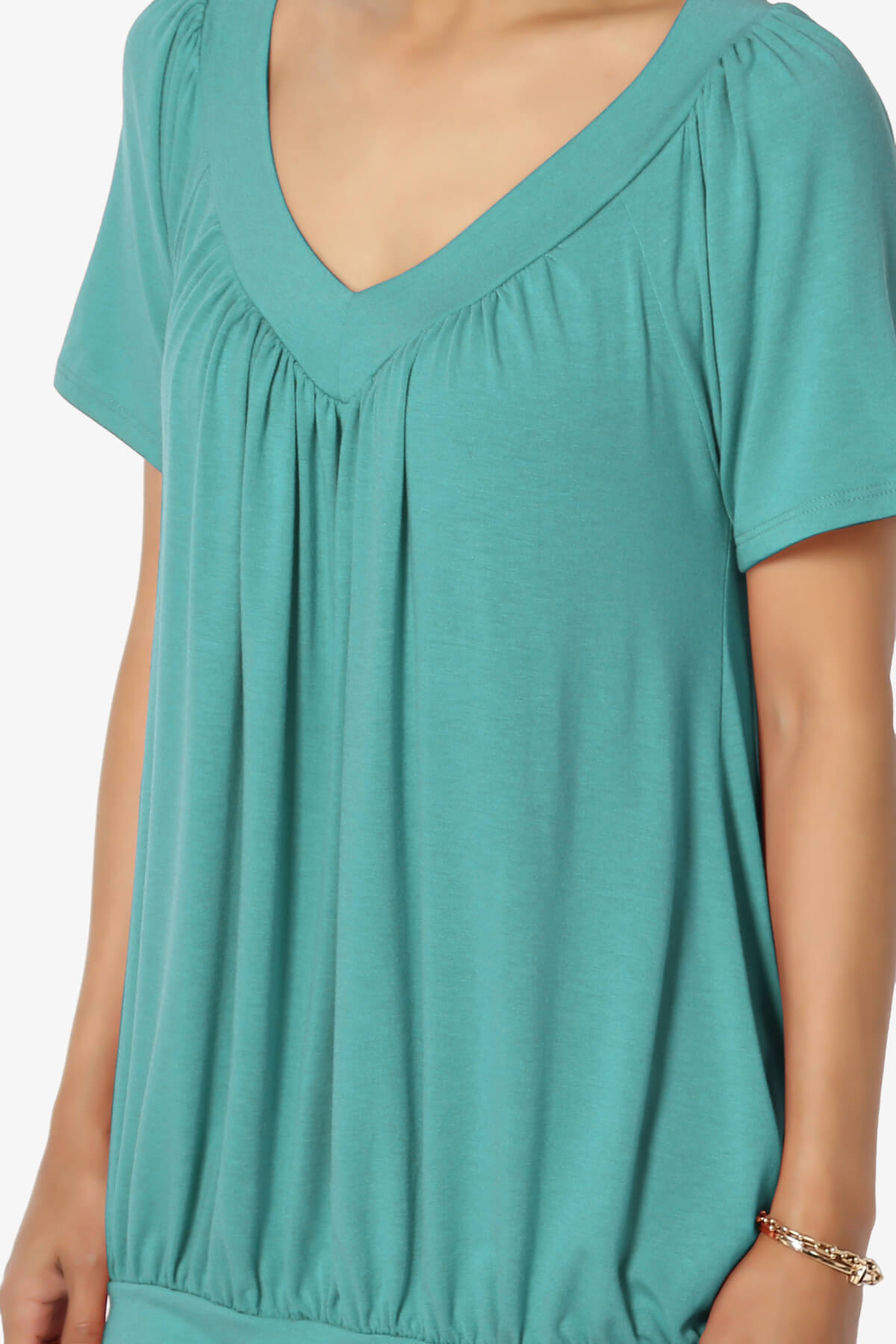 Rezume Shirred V-Neck Blouson Top DUSTY TEAL_5