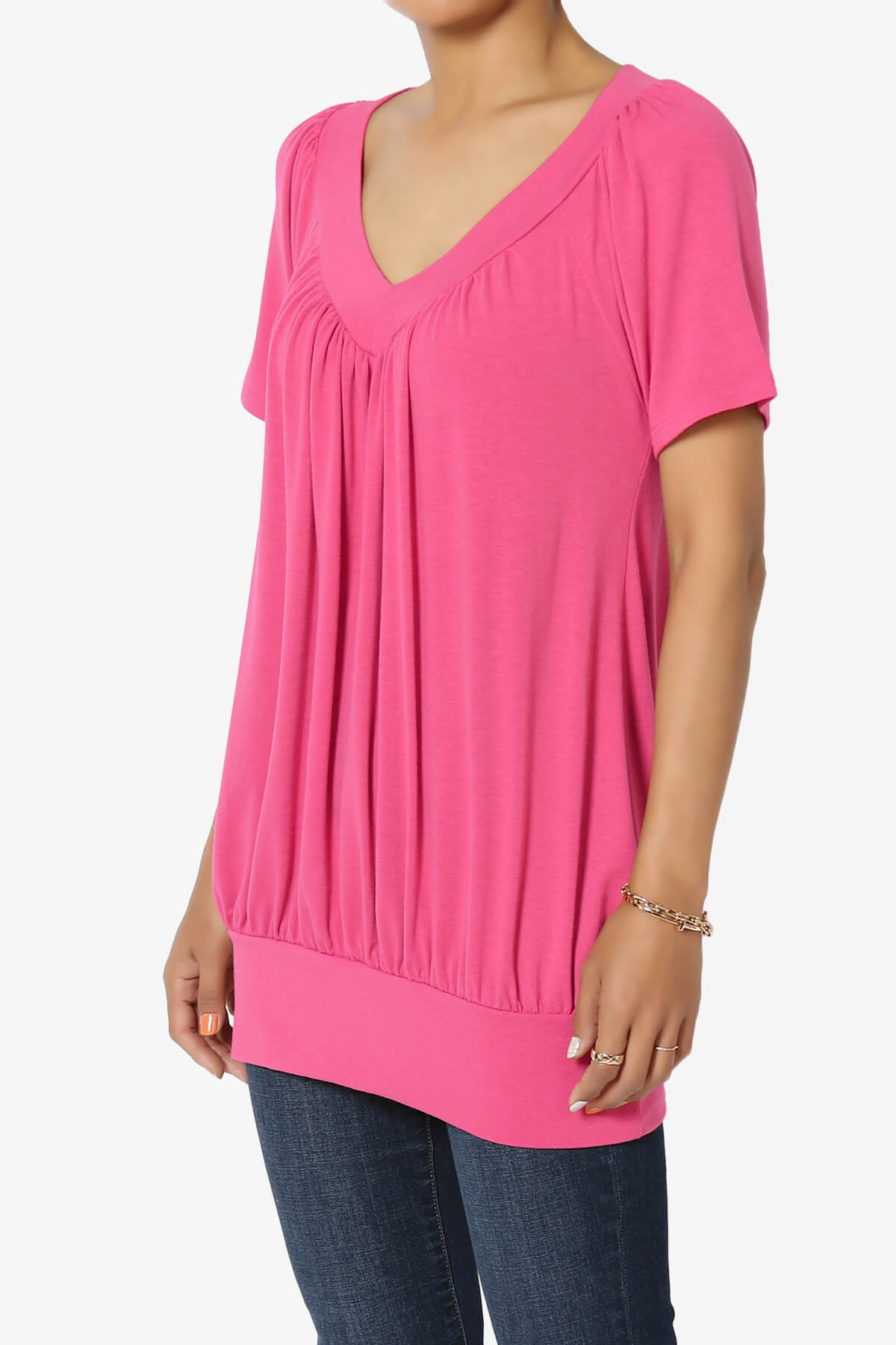 Rezume Shirred V-Neck Blouson Top FUCHSIA_3