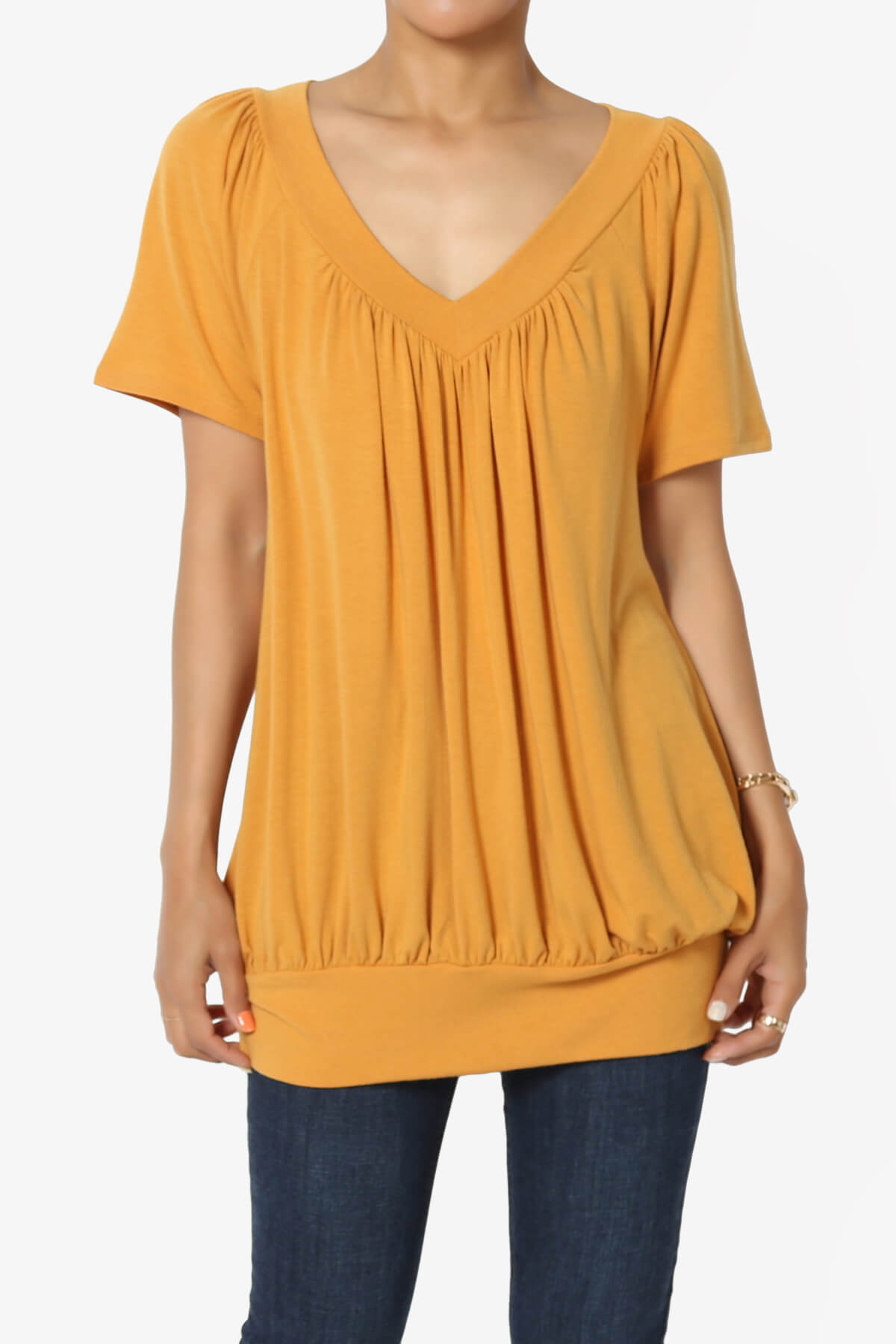Rezume Shirred V-Neck Blouson Top GOLDEN MUSTARD_1