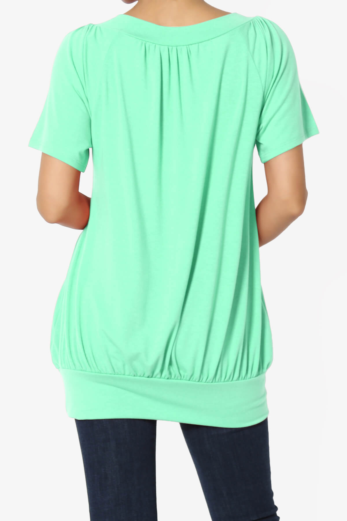Rezume Shirred V-Neck Blouson Top GREEN MINT_2