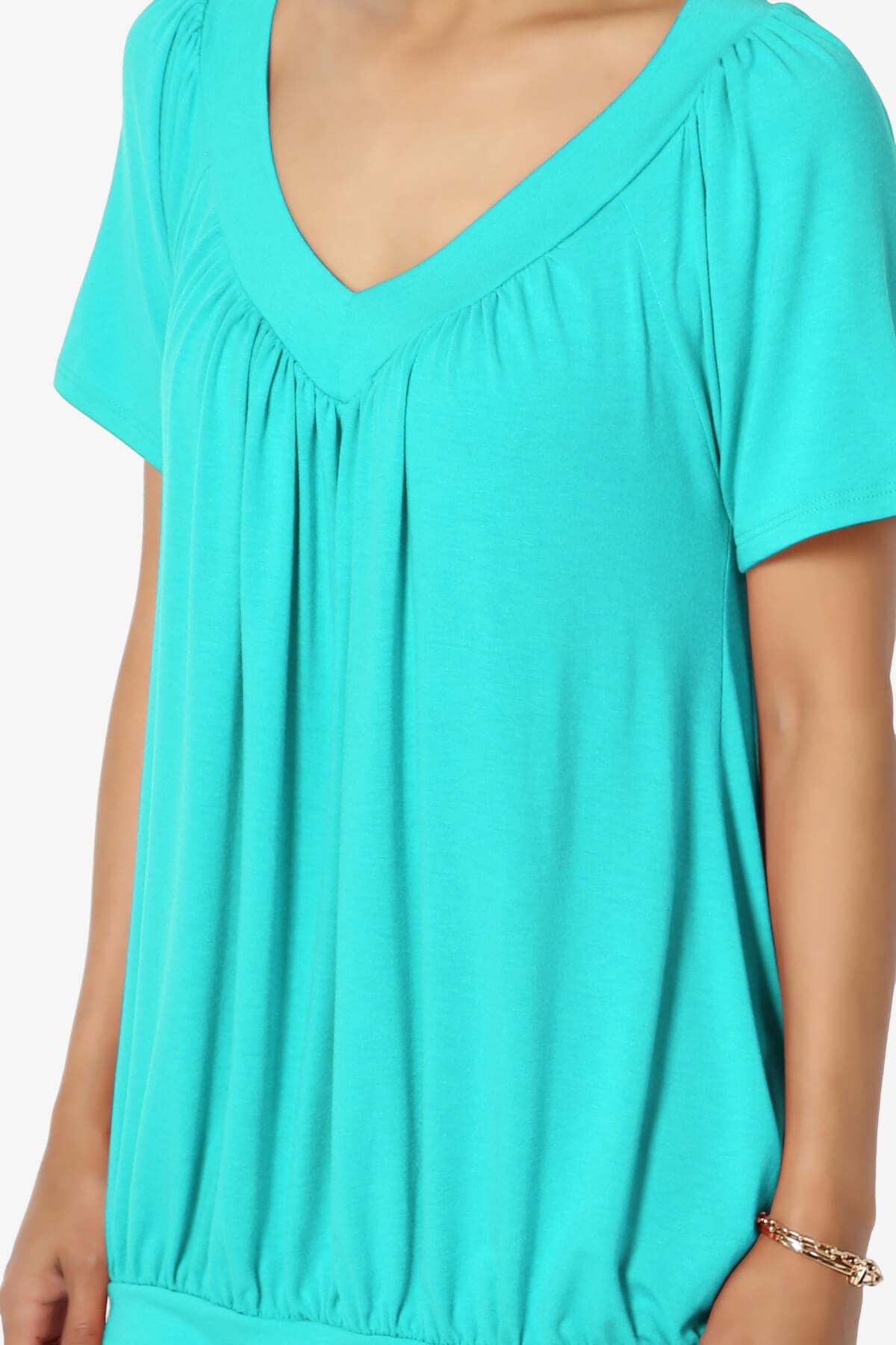 Rezume Shirred V-Neck Blouson Top ICE BLUE_5