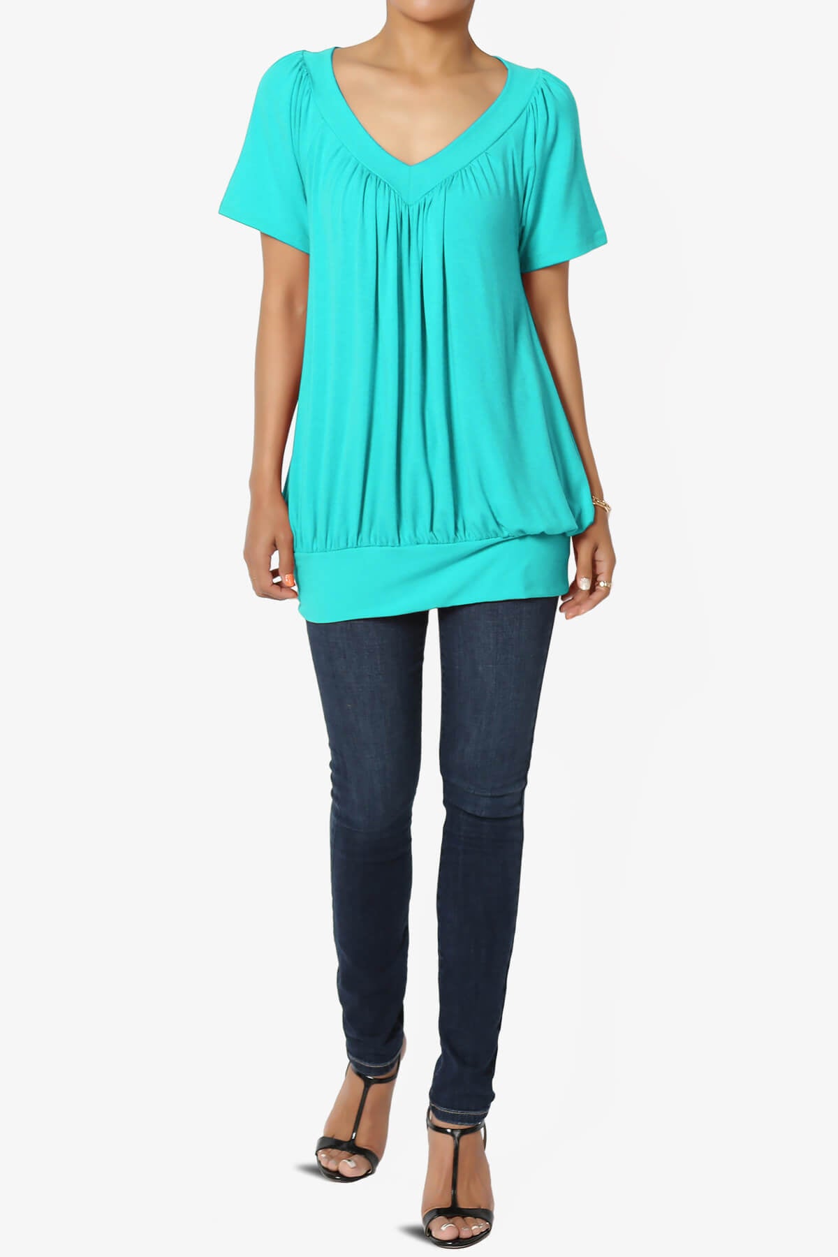 Rezume Shirred V-Neck Blouson Top ICE BLUE_6