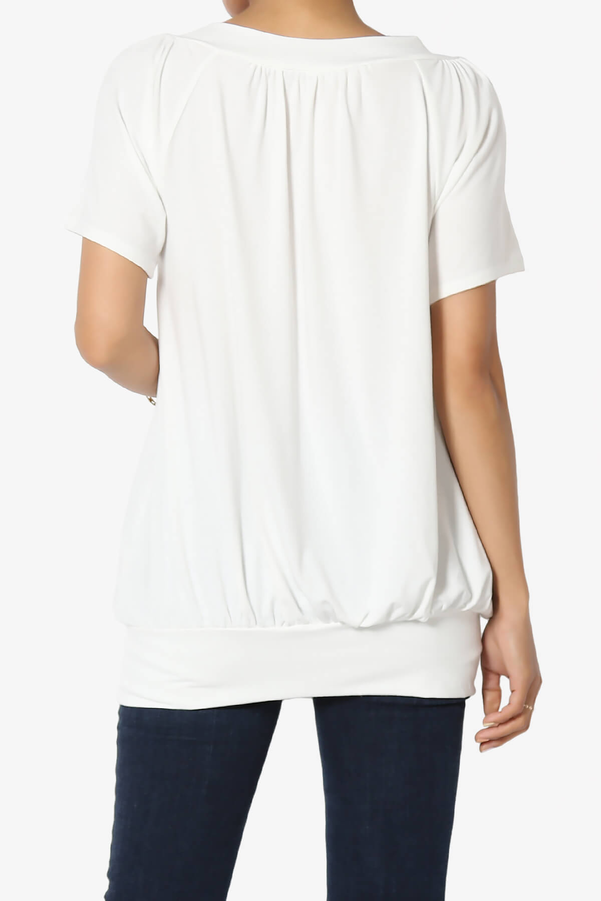 Rezume Shirred V-Neck Blouson Top IVORY_2