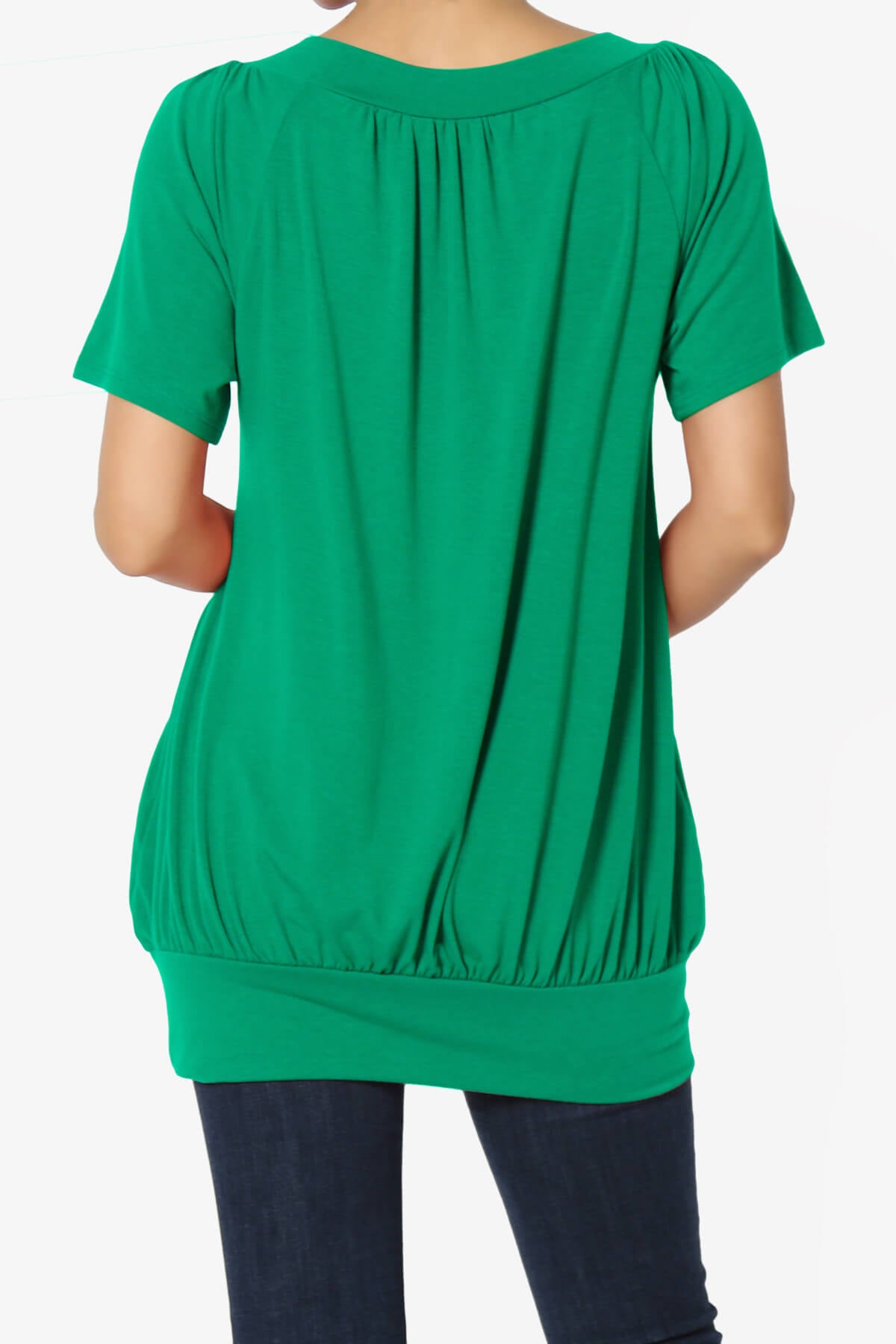 Rezume Shirred V-Neck Blouson Top KELLY GREEN_2