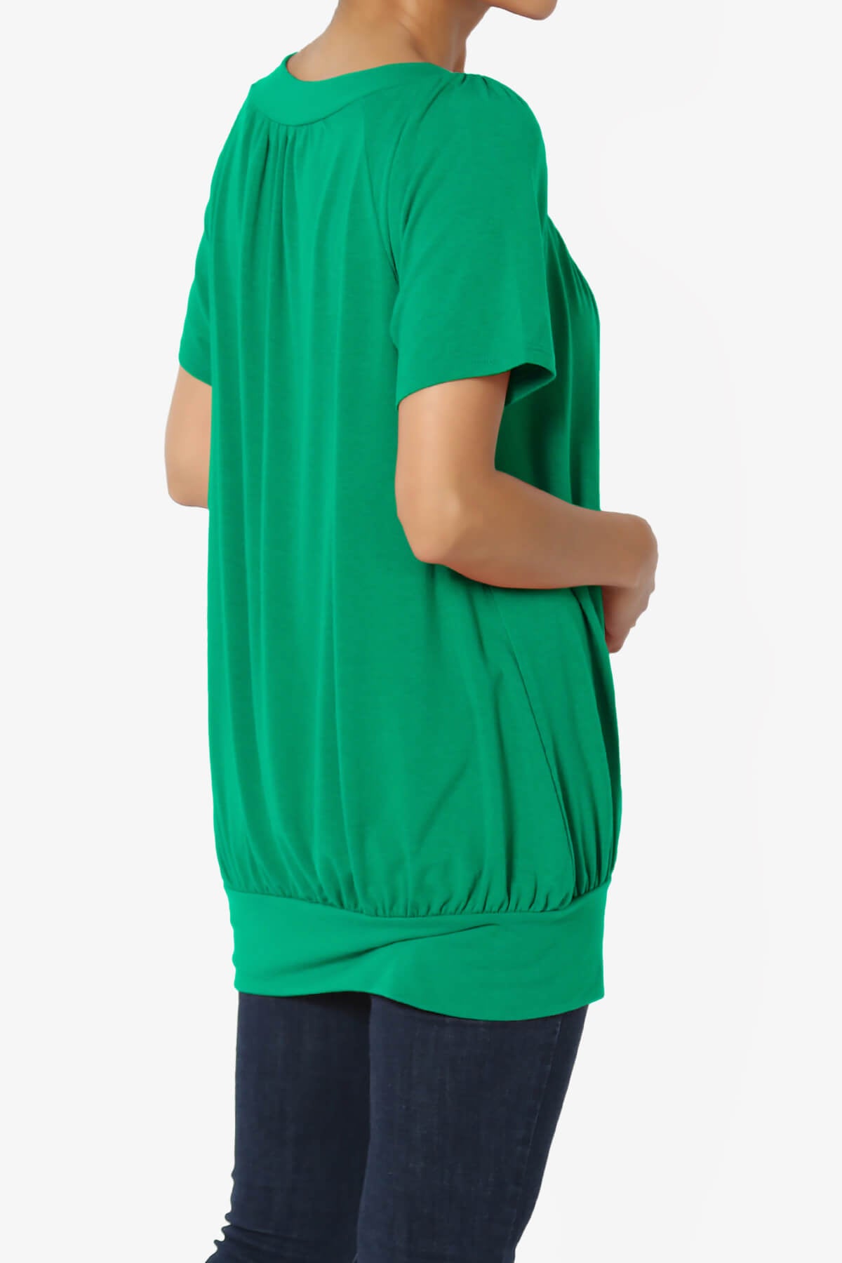 Rezume Shirred V-Neck Blouson Top KELLY GREEN_4