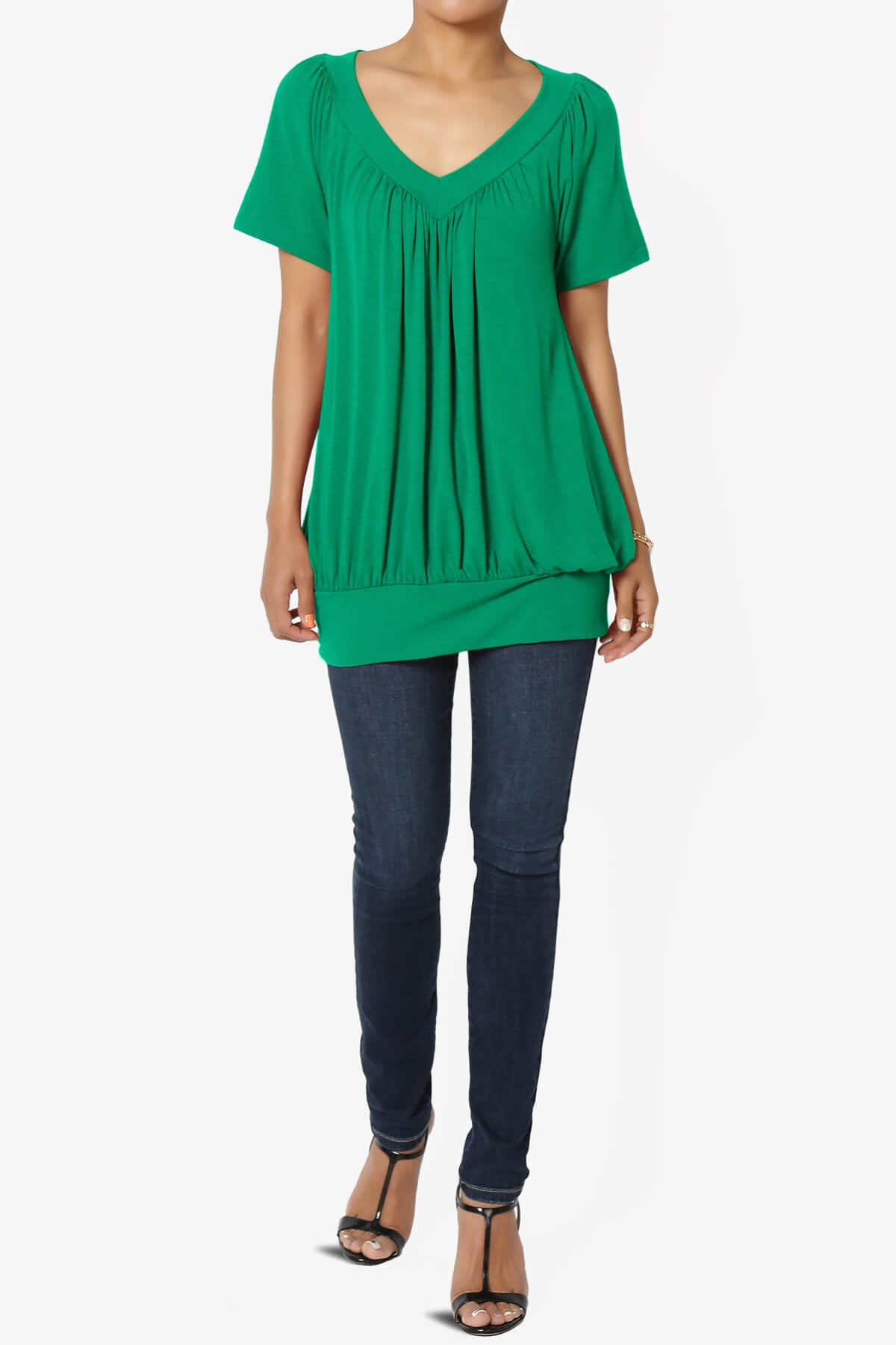 Rezume Shirred V-Neck Blouson Top KELLY GREEN_6
