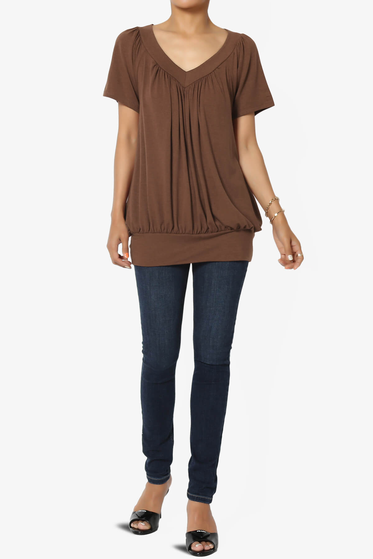 Rezume Shirred V-Neck Blouson Top LIGHT BROWN_6