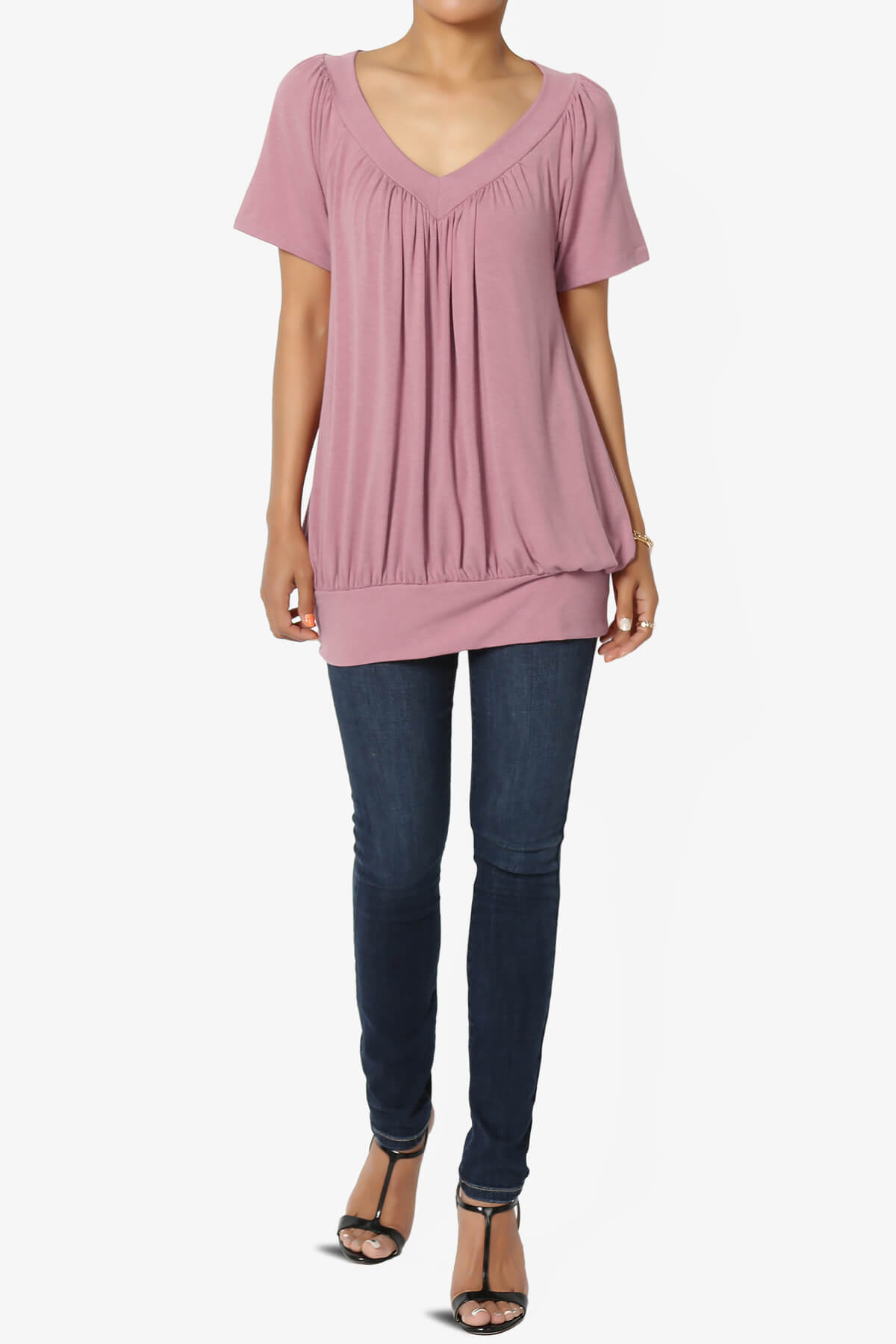 Rezume Shirred V-Neck Blouson Top LIGHT ROSE_6