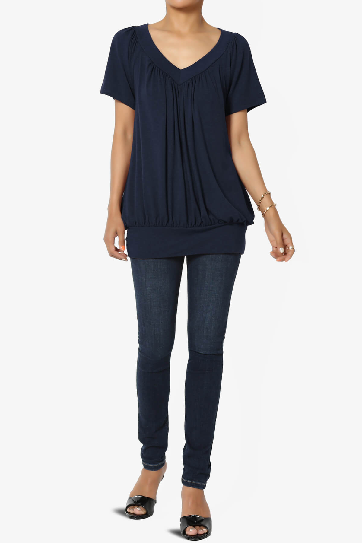 Rezume Shirred V-Neck Blouson Top NAVY_6