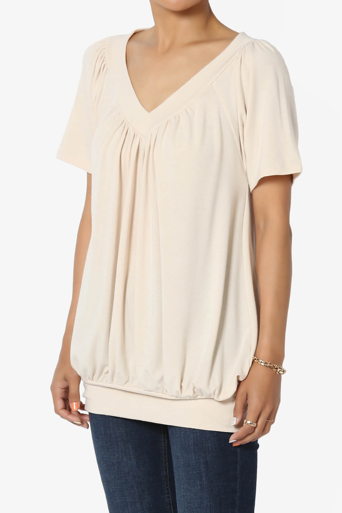 Rezume Shirred V-Neck Blouson Top TAUPE_3