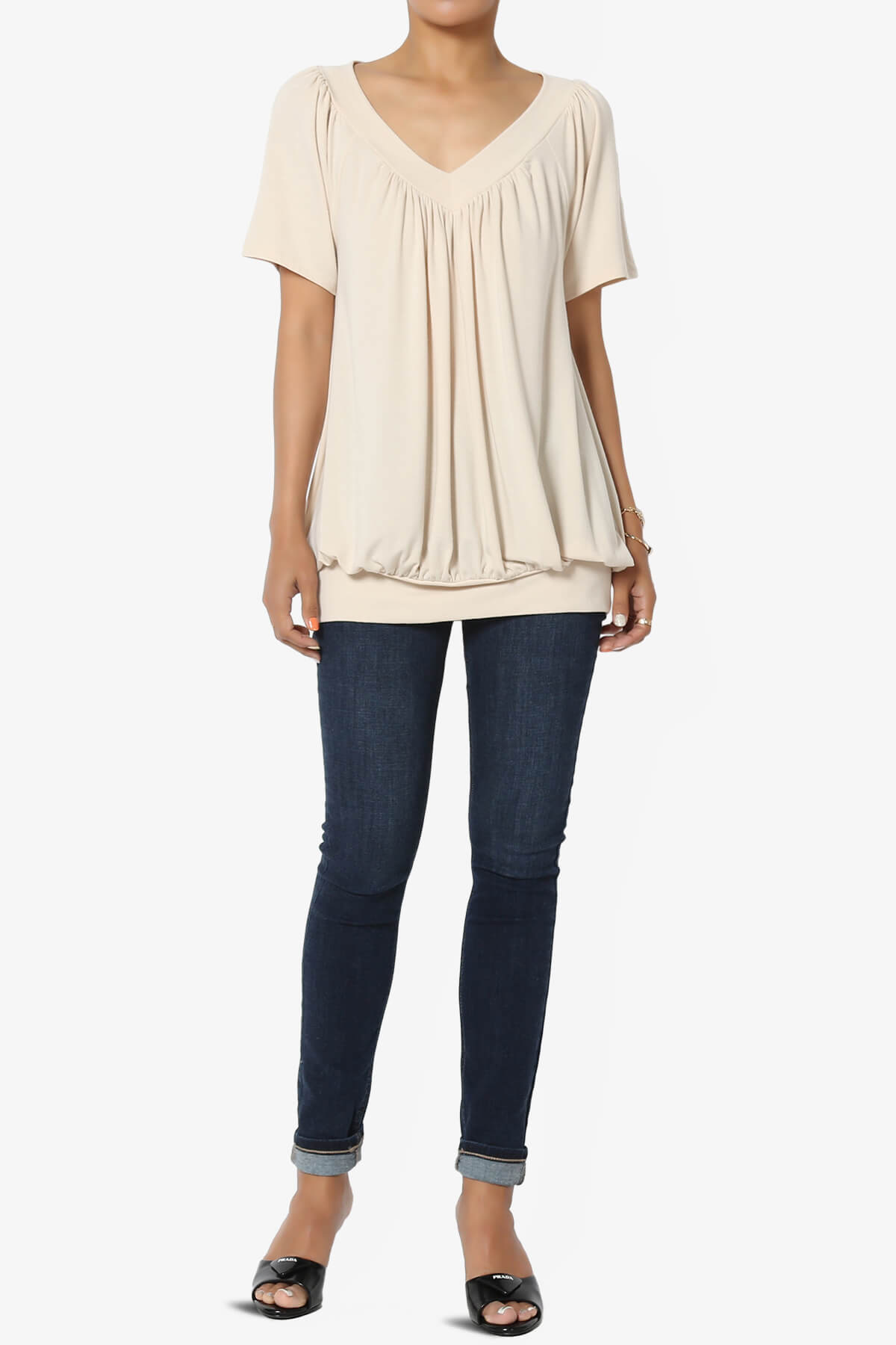 Rezume Shirred V-Neck Blouson Top TAUPE_6