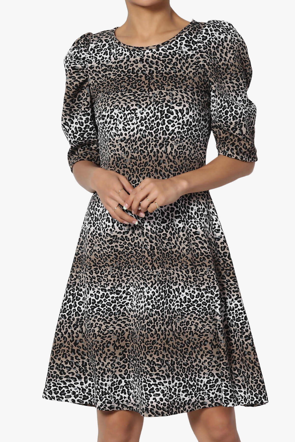 Johnny Puff Sleeve Animal Print Dress BLACK_1