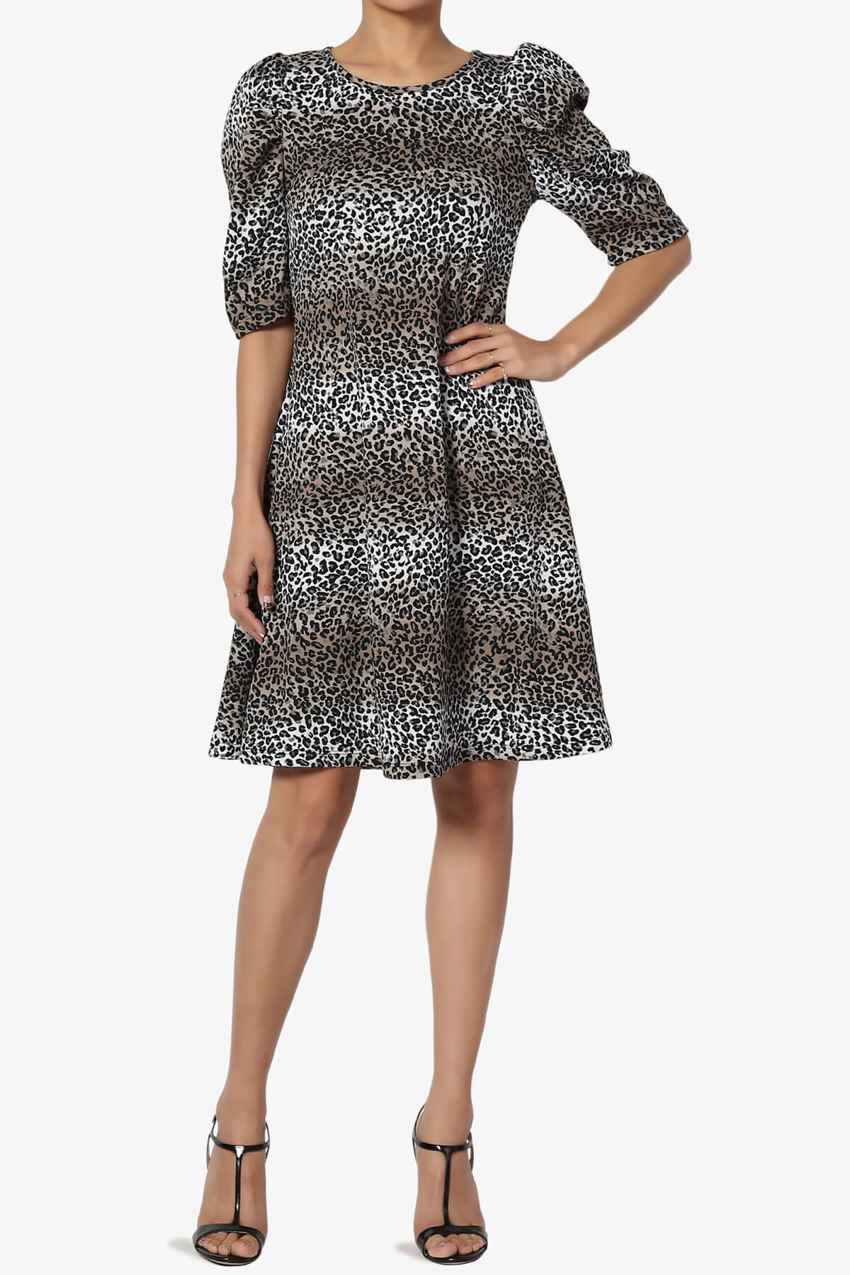 Johnny Puff Sleeve Animal Print Dress BLACK_6