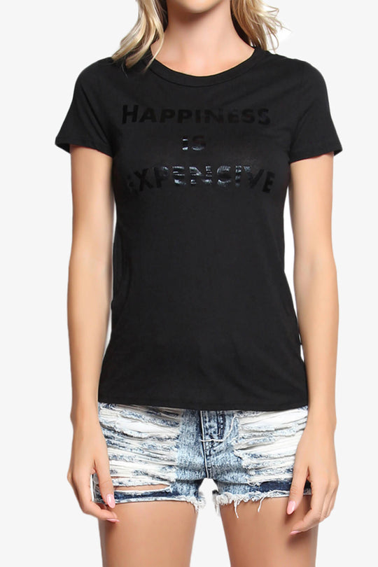 Happiness Letter Print Short Sleeve Tee