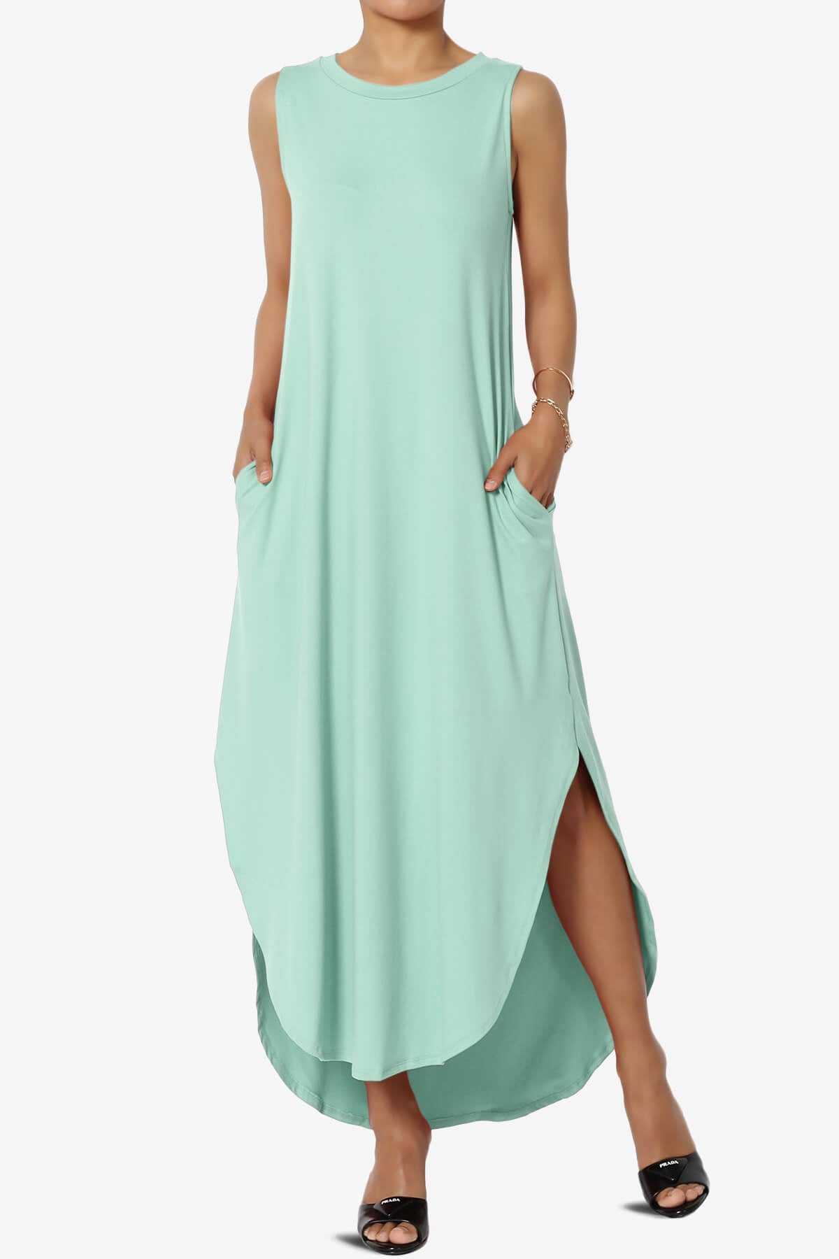 Rozlyn Sleeveless Slit Maxi Dress LIGHT GREEN_1