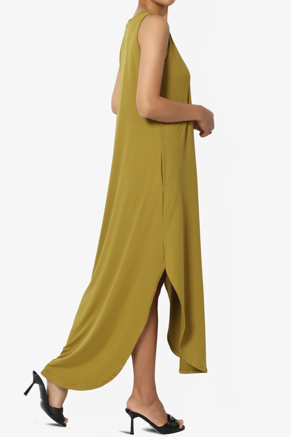 Rozlyn Sleeveless Slit Maxi Dress OLIVE MUSTARD_4