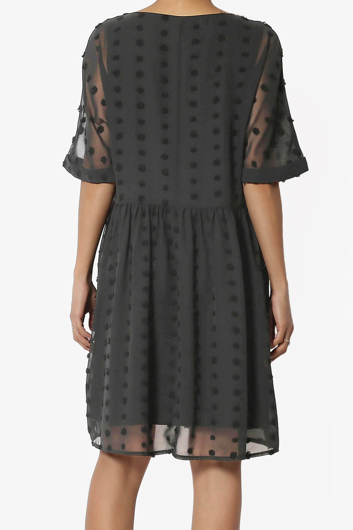 Sandra Swiss Dot Short Sleeve Babydoll Dress ASH GREY_2