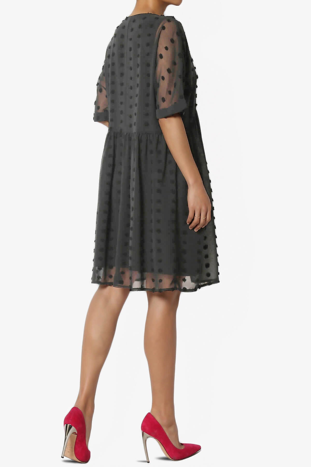 Sandra Swiss Dot Short Sleeve Babydoll Dress ASH GREY_4