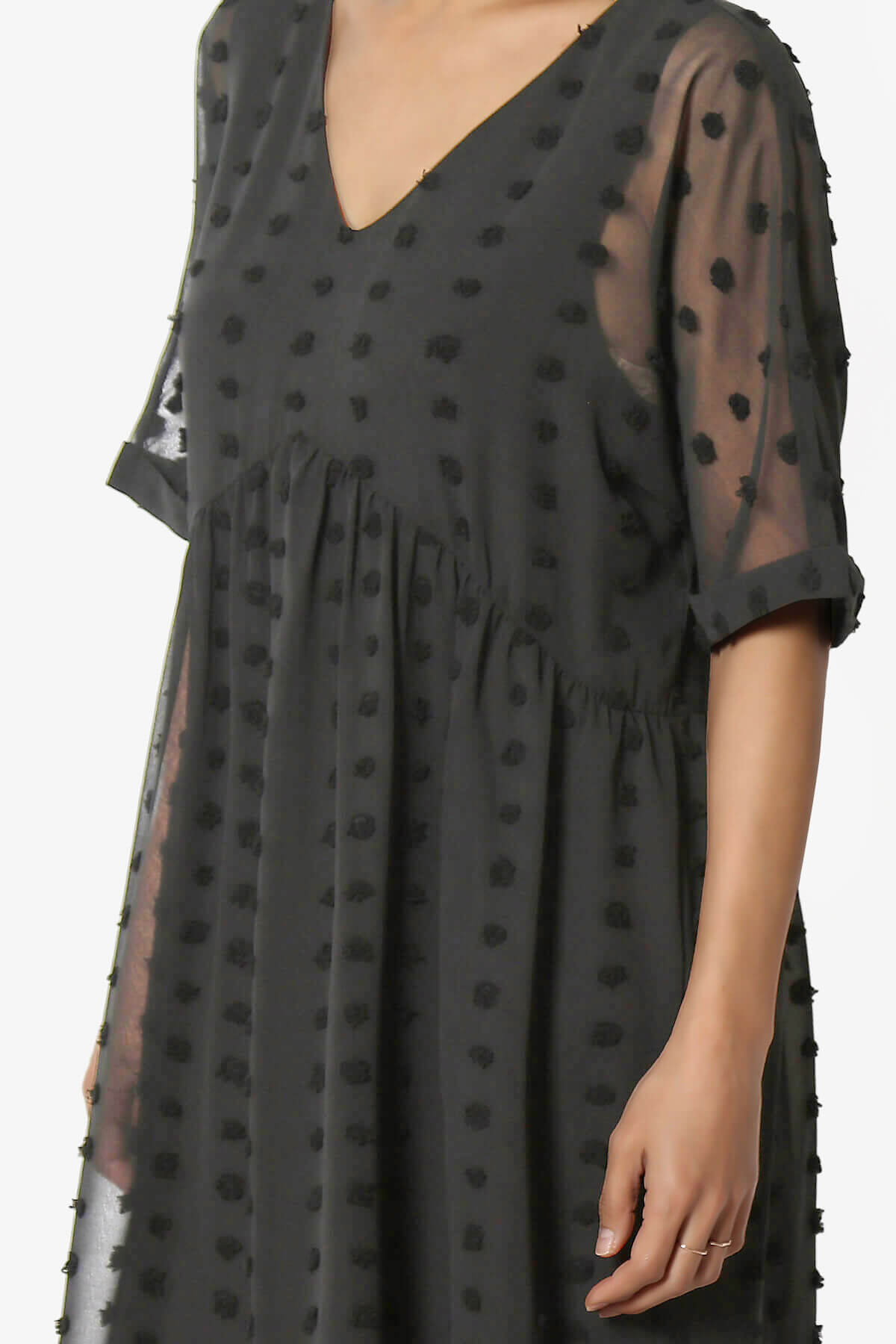 Sandra Swiss Dot Short Sleeve Babydoll Dress ASH GREY_5