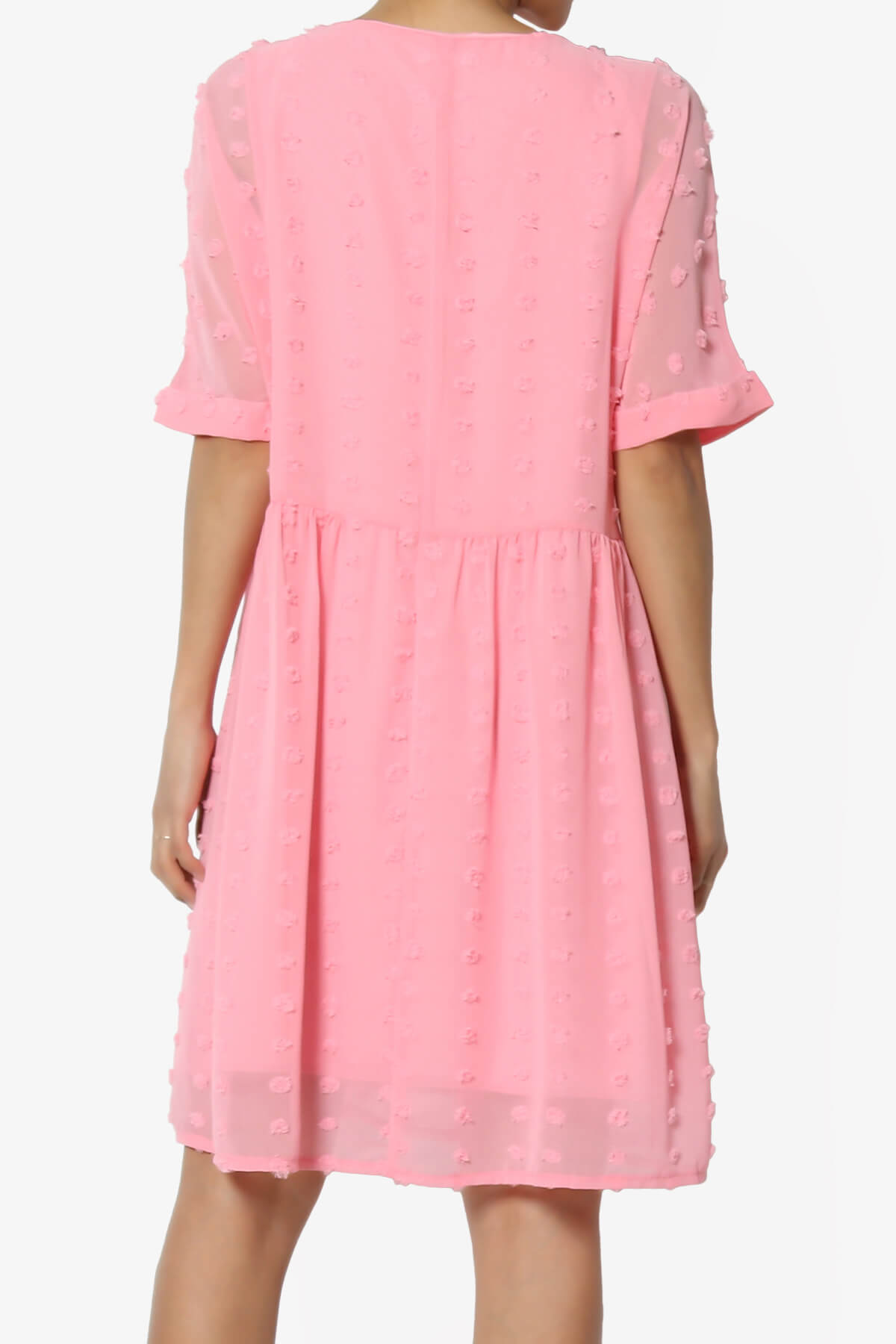 Sandra Swiss Dot Short Sleeve Babydoll Dress DARK PINK_2