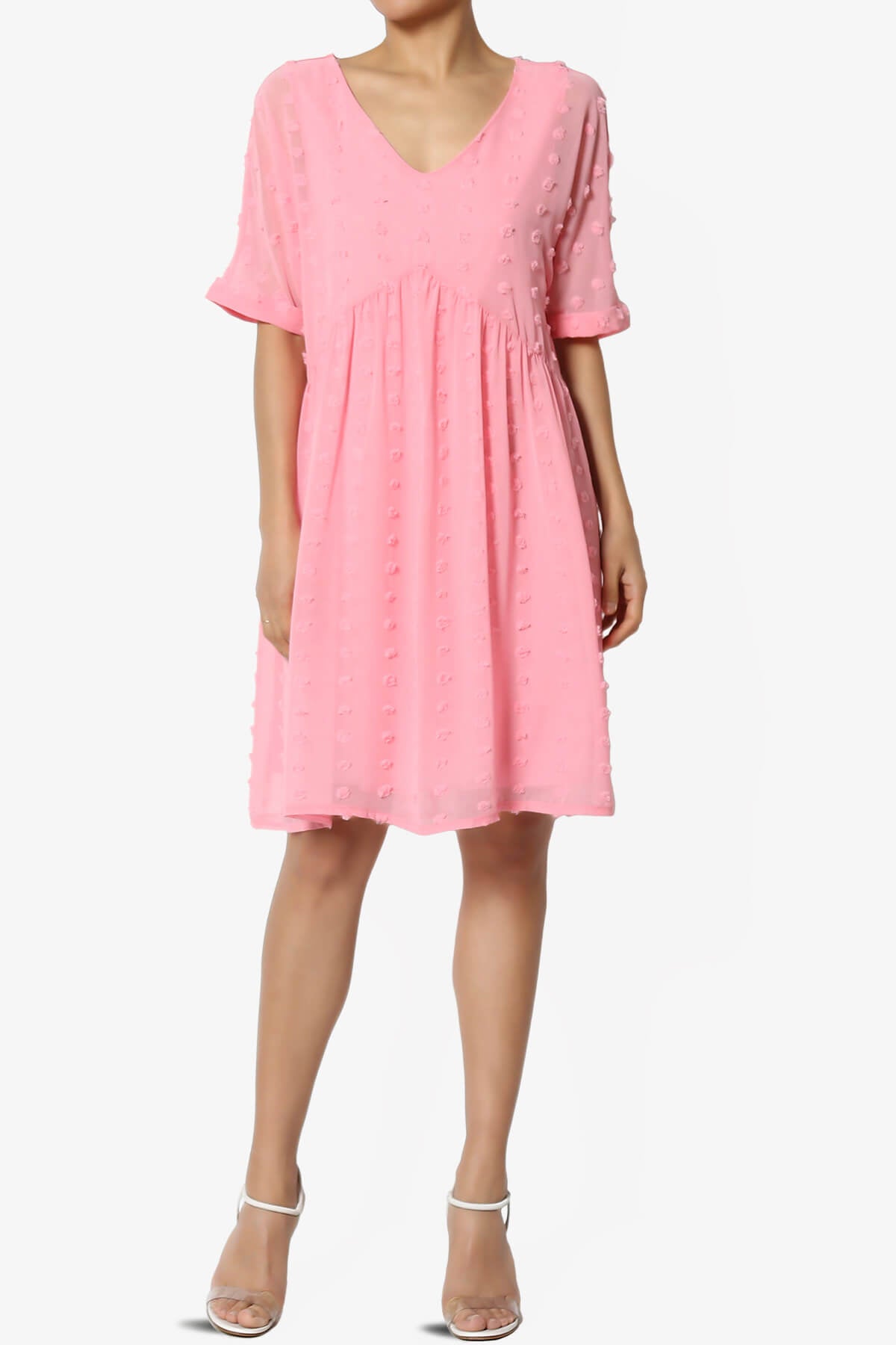 Sandra Swiss Dot Short Sleeve Babydoll Dress DARK PINK_6