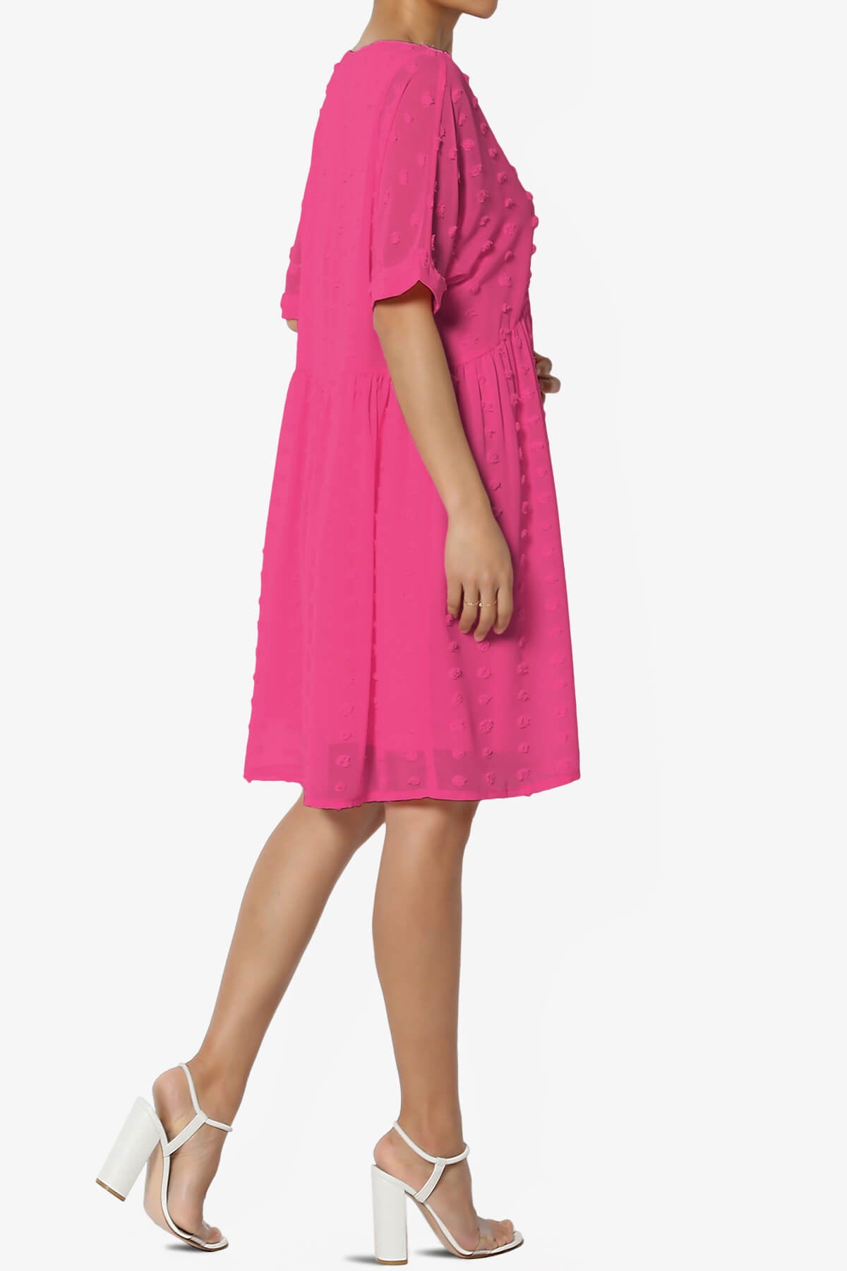 Sandra Swiss Dot Short Sleeve Babydoll Dress HOT PINK_4