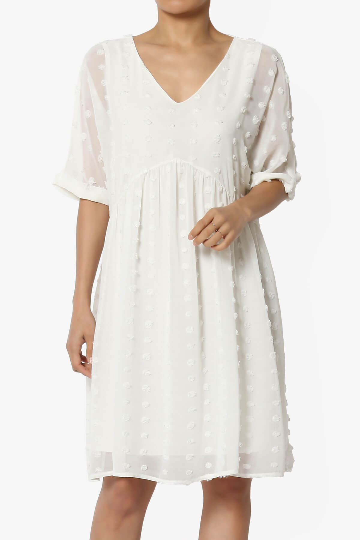 Sandra Swiss Dot Short Sleeve Babydoll Dress IVORY_1