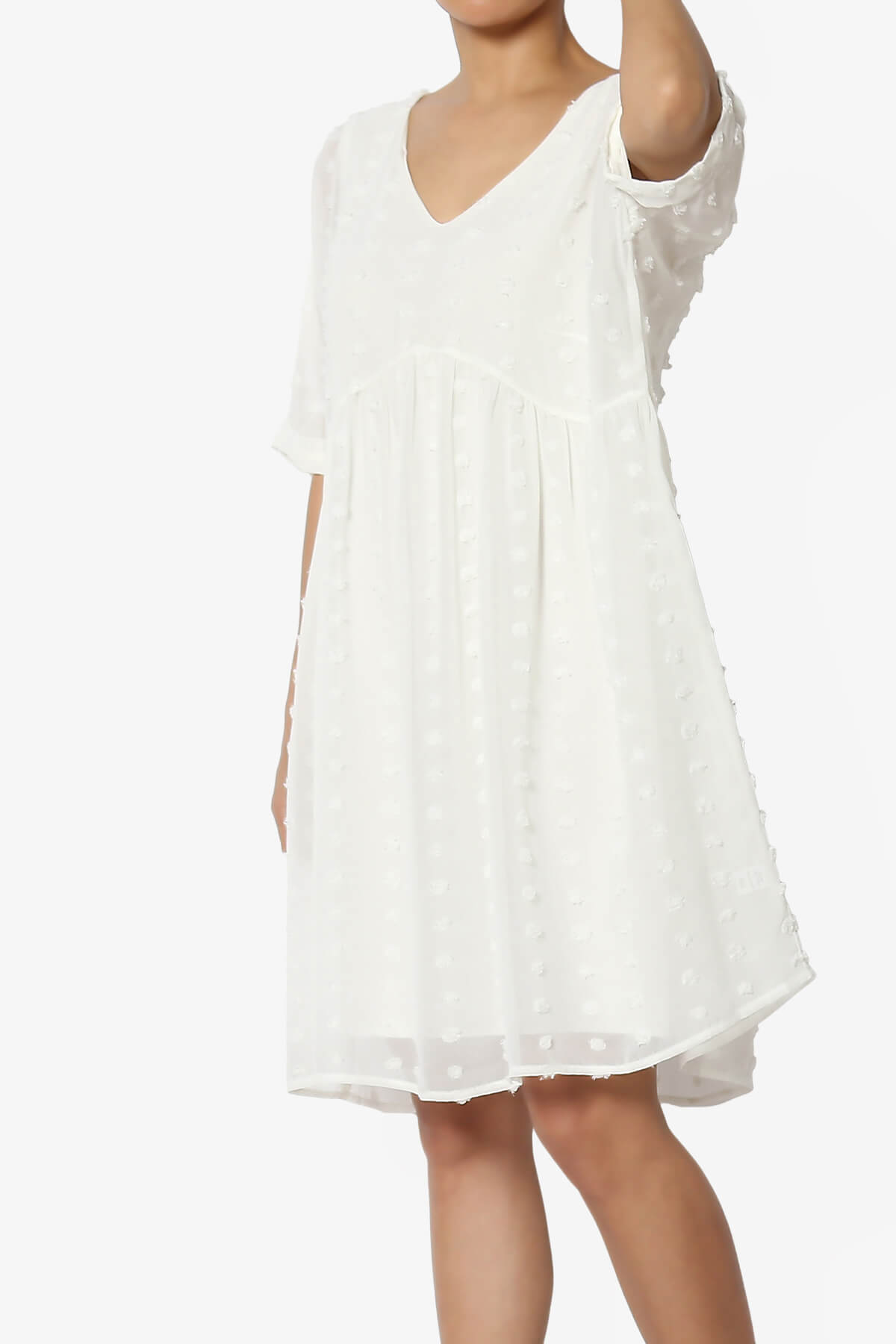 Sandra Swiss Dot Short Sleeve Babydoll Dress IVORY_3