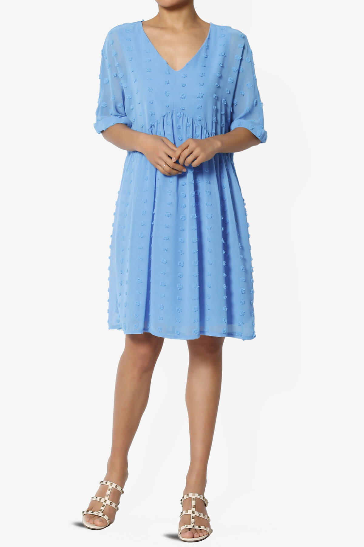 Sandra Swiss Dot Short Sleeve Babydoll Dress LIGHT BLUE_6