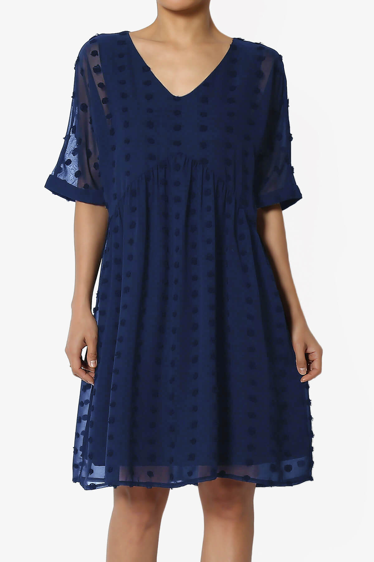 Sandra Swiss Dot Short Sleeve Babydoll Dress LIGHT NAVY_1