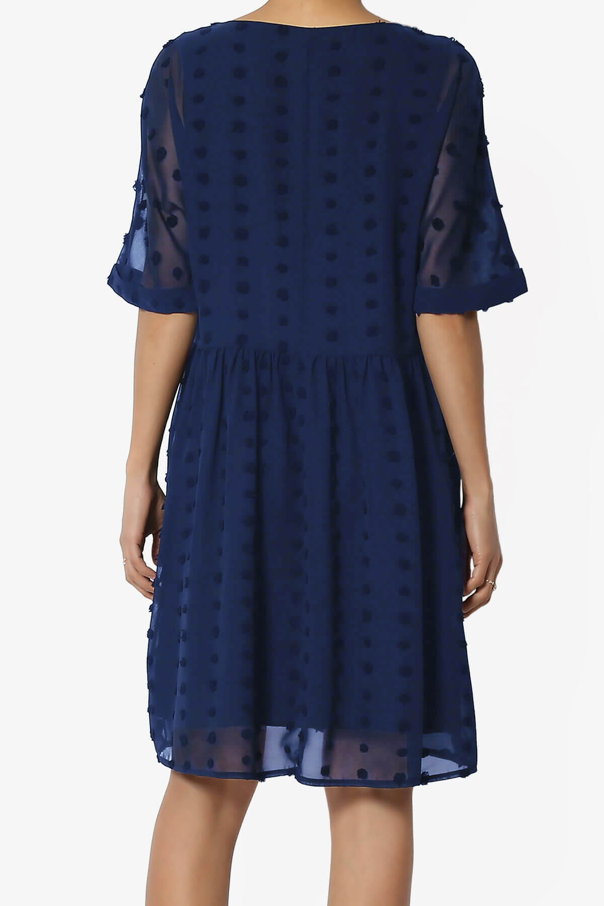 Sandra Swiss Dot Short Sleeve Babydoll Dress LIGHT NAVY_2