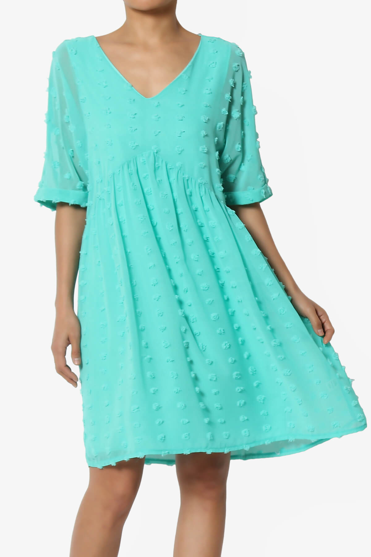 Sandra Swiss Dot Short Sleeve Babydoll Dress MINT_1