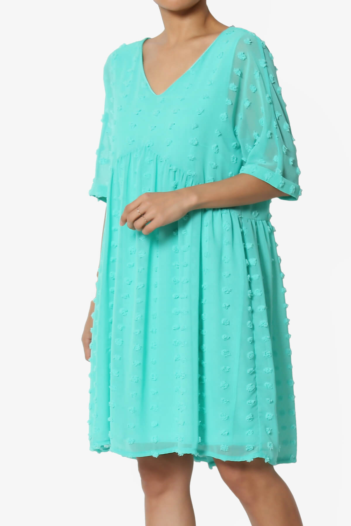 Sandra Swiss Dot Short Sleeve Babydoll Dress MINT_3