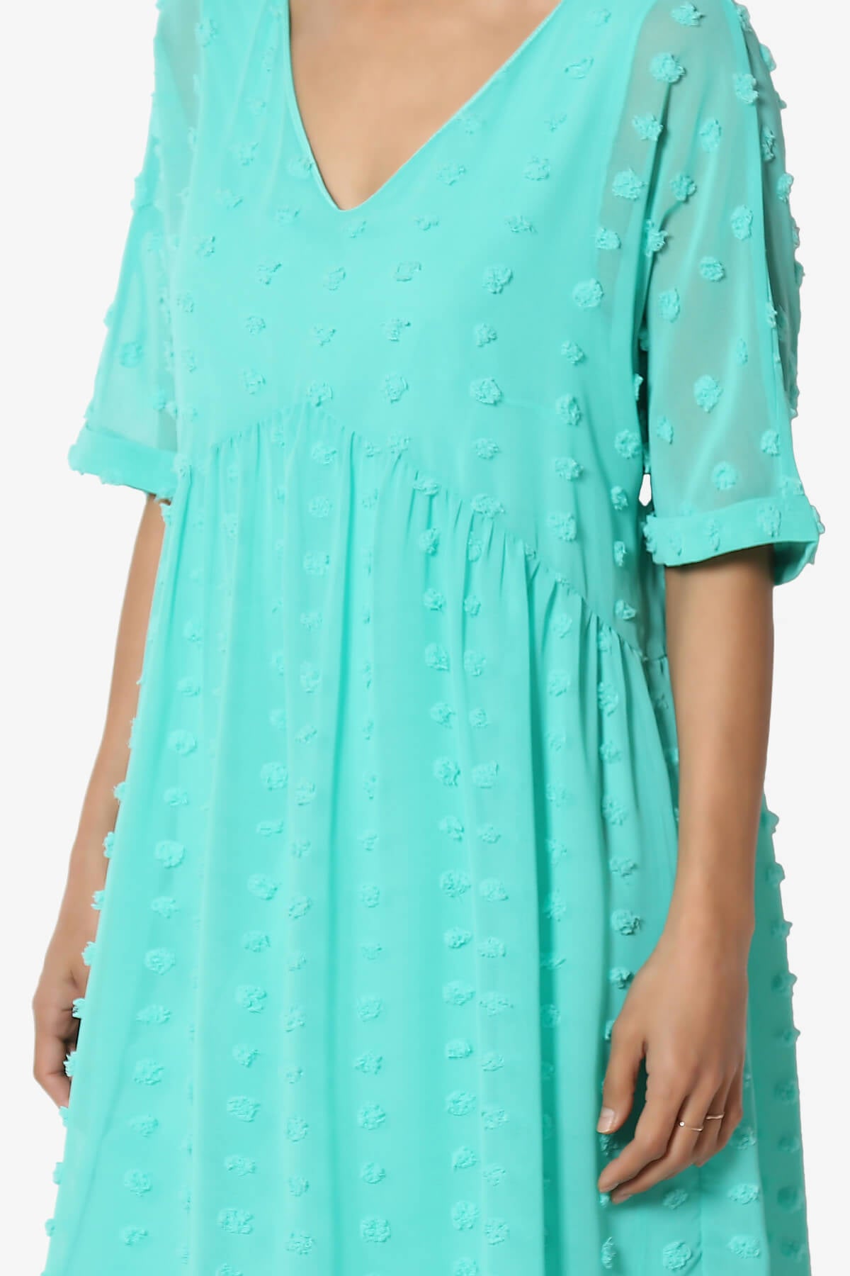 Sandra Swiss Dot Short Sleeve Babydoll Dress MINT_5