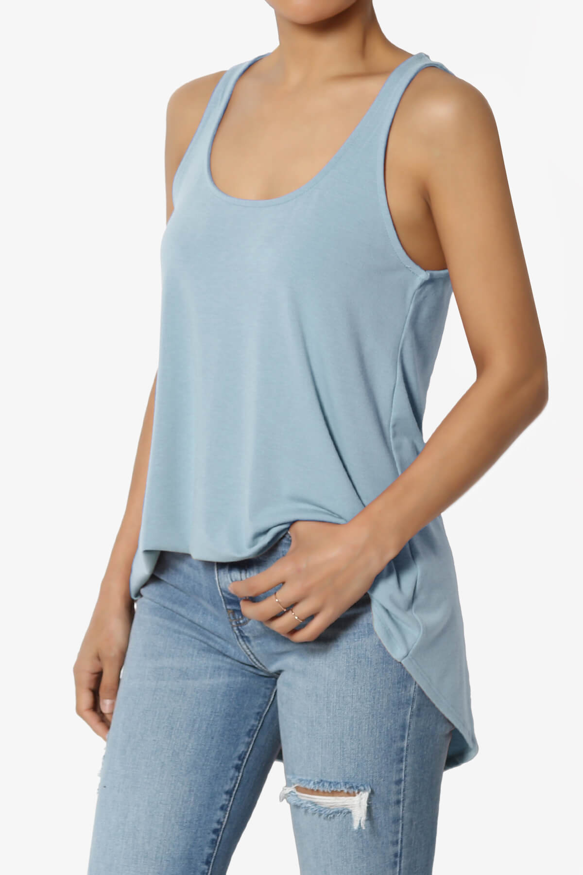 Santo Scoop Neck Loose Fit Tank Top ASH BLUE_3