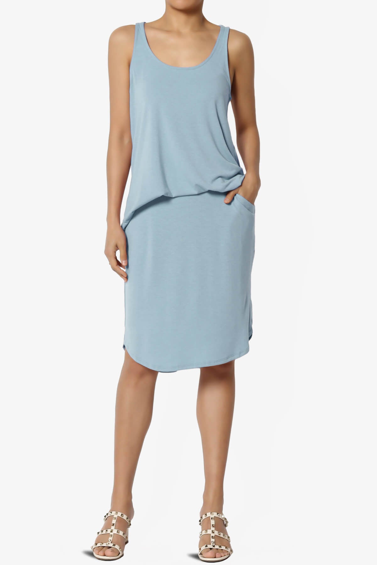 Santo Scoop Neck Loose Fit Tank Top ASH BLUE_6