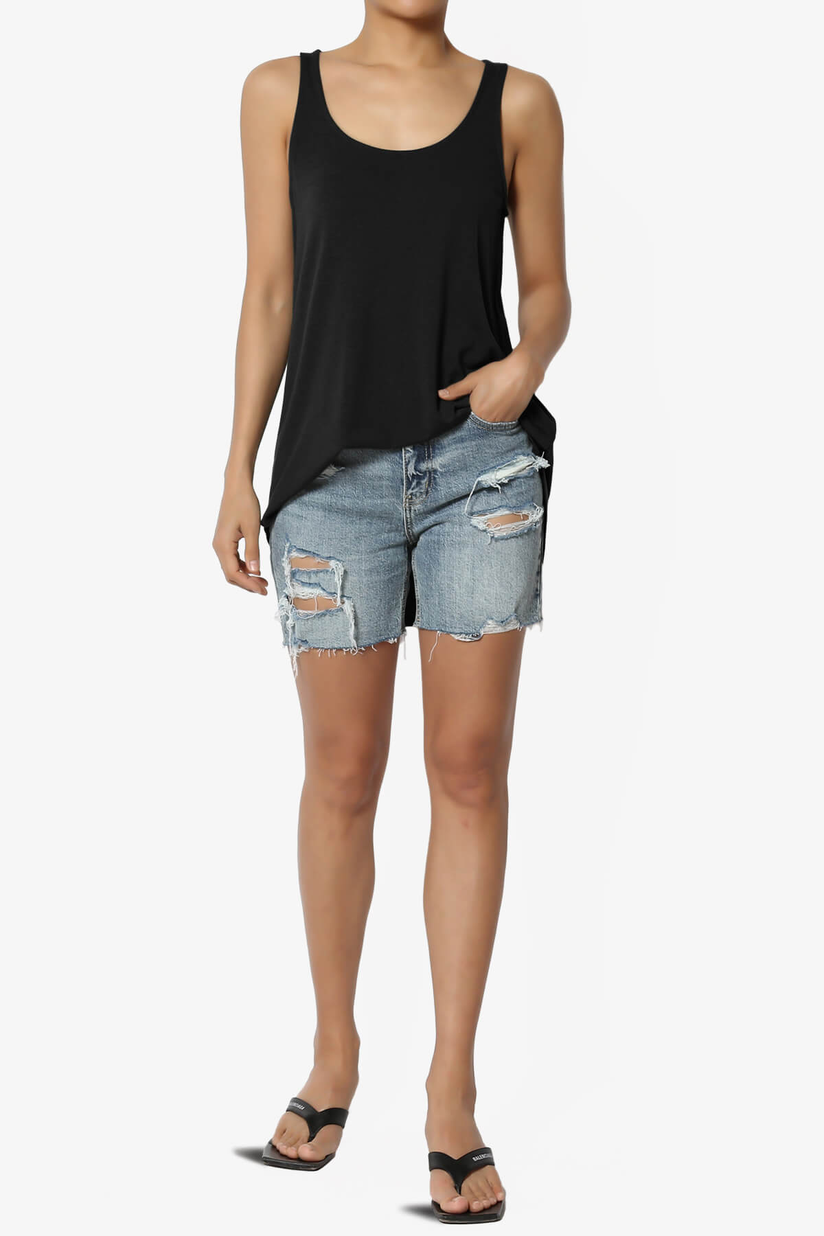 Santo Scoop Neck Loose Fit Tank Top BLACK_6