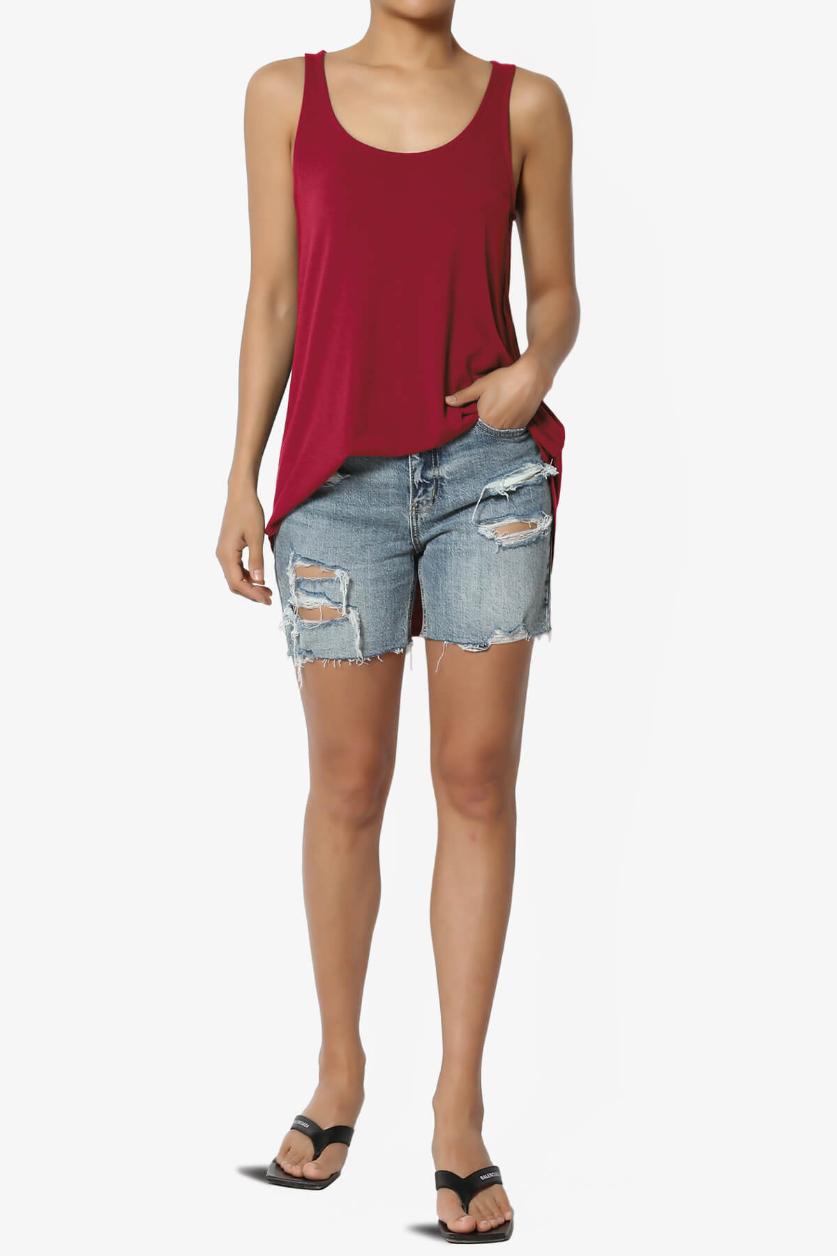Santo Scoop Neck Loose Fit Tank Top BURGUNDY_6