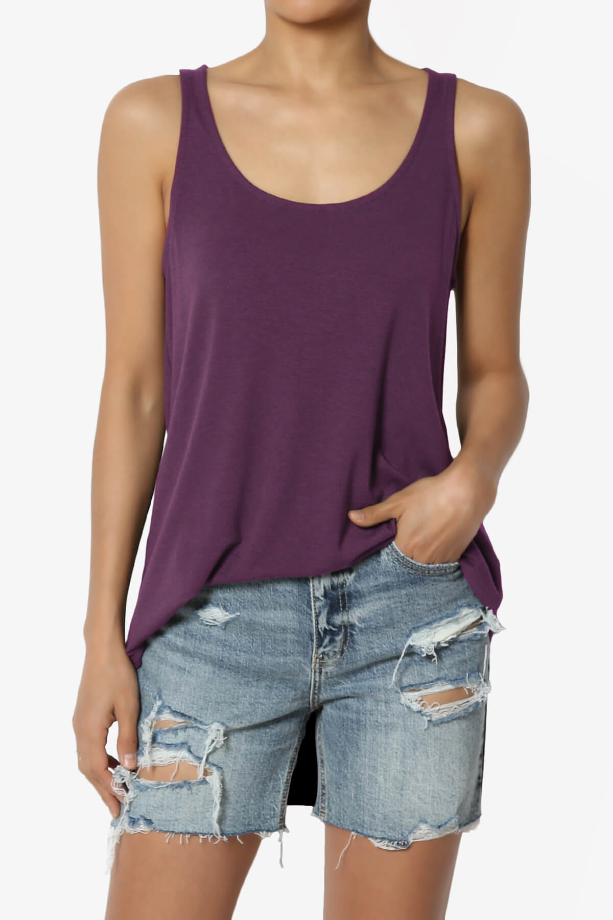 Santo Scoop Neck Loose Fit Tank Top DUSTY PLUM_1