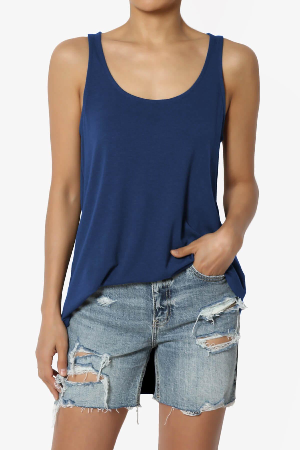 Santo Scoop Neck Loose Fit Tank Top LIGHT NAVY_1