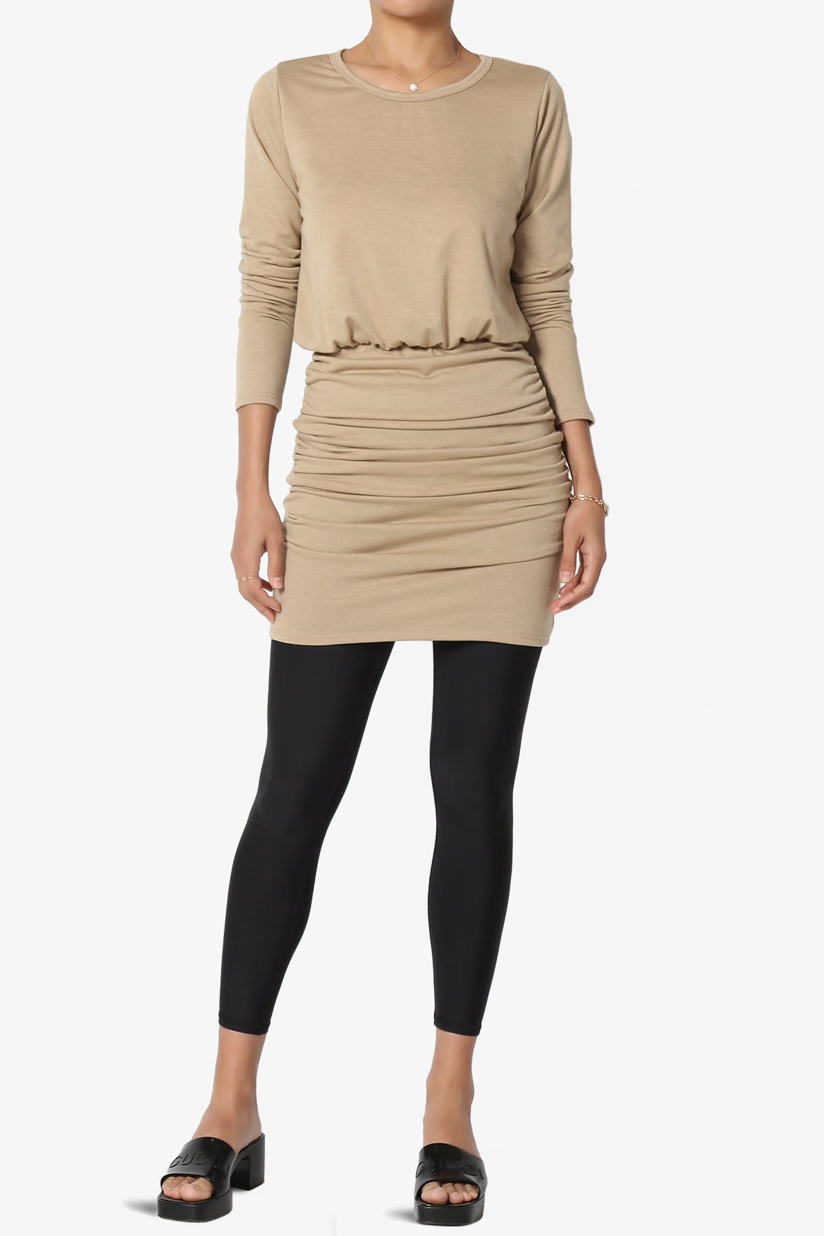 Prowl Ruched Long Sleeve T-Shirt Dress PLUS