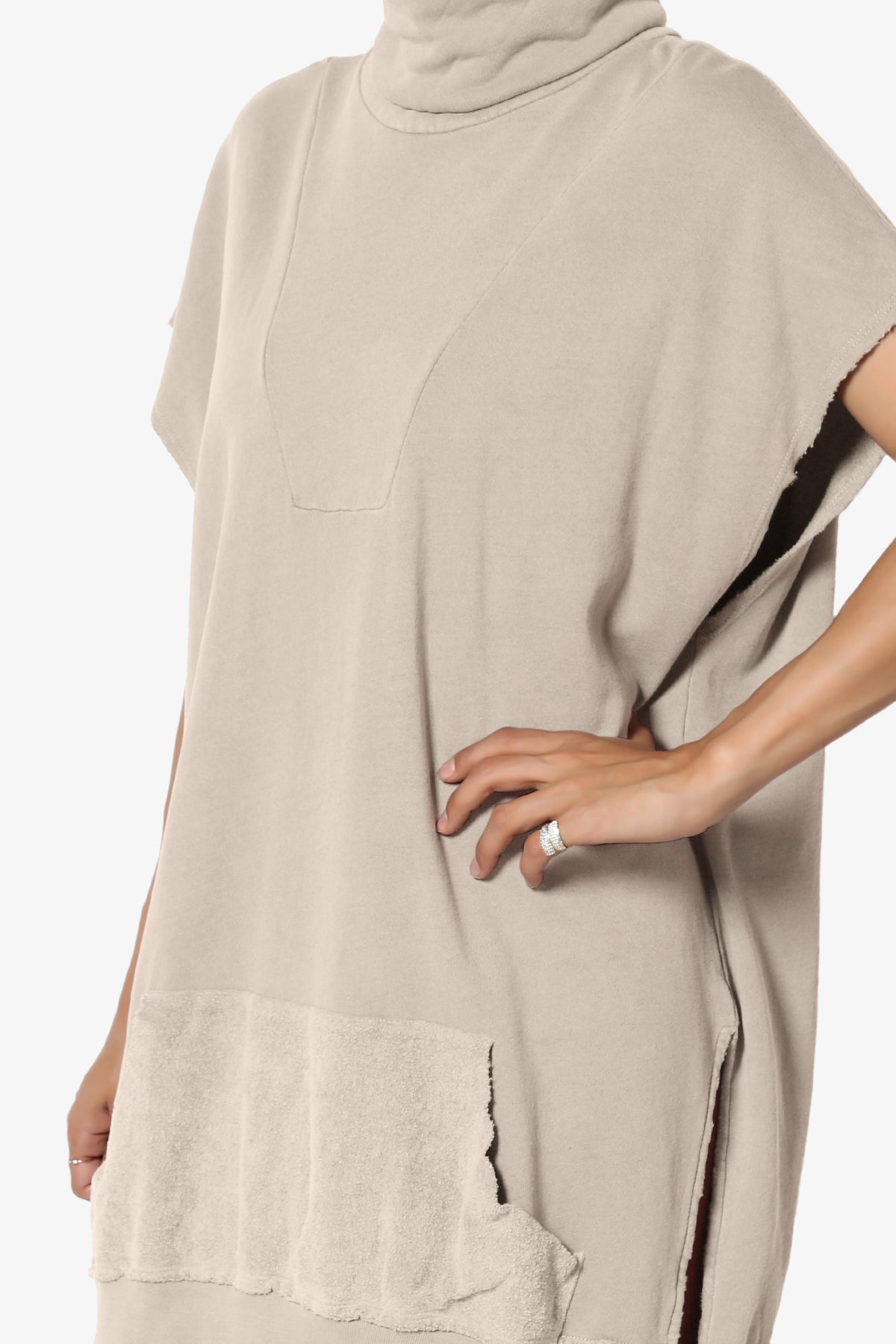 Cassidee French Terry Turtle Neck Tunic Vest SAND_5