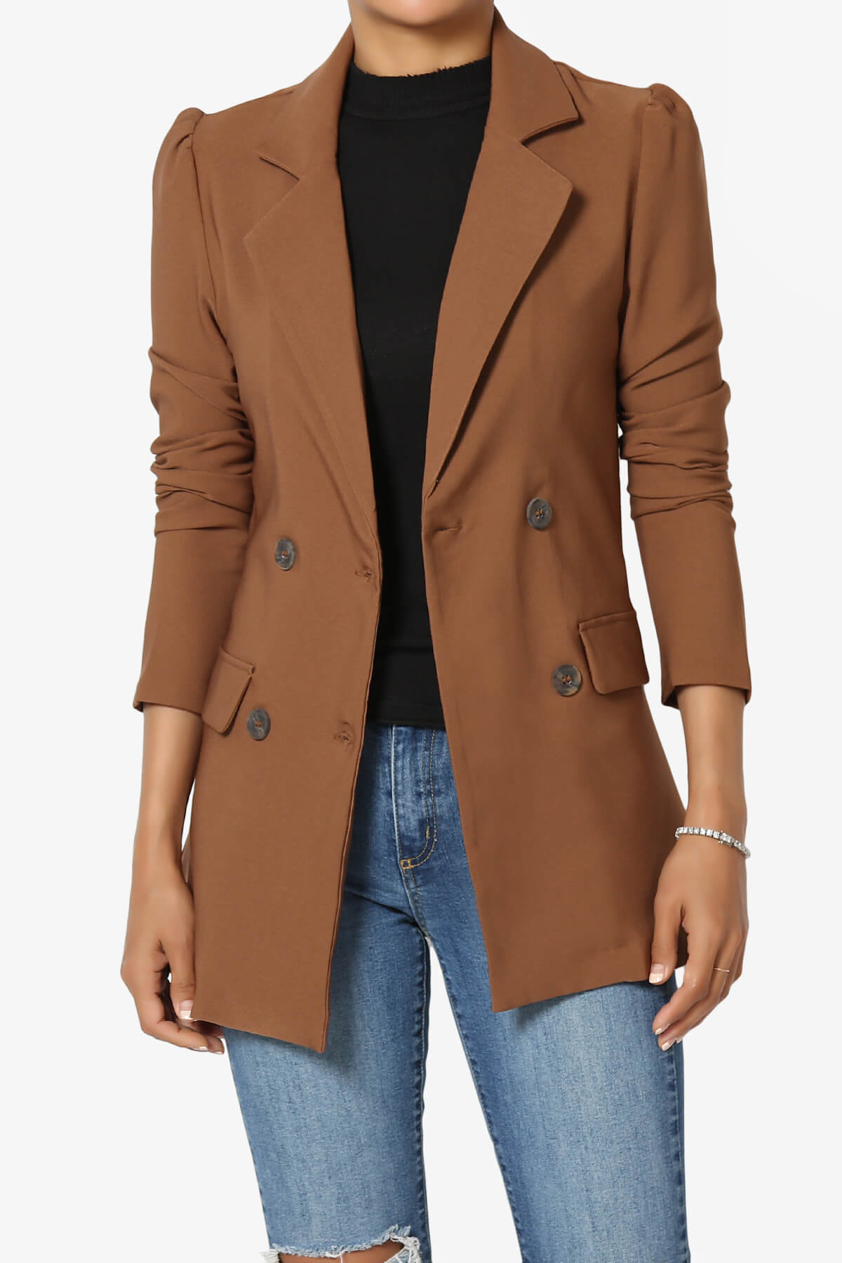 Starie Puff Sleeve Double Breasted Blazer BROWN_1